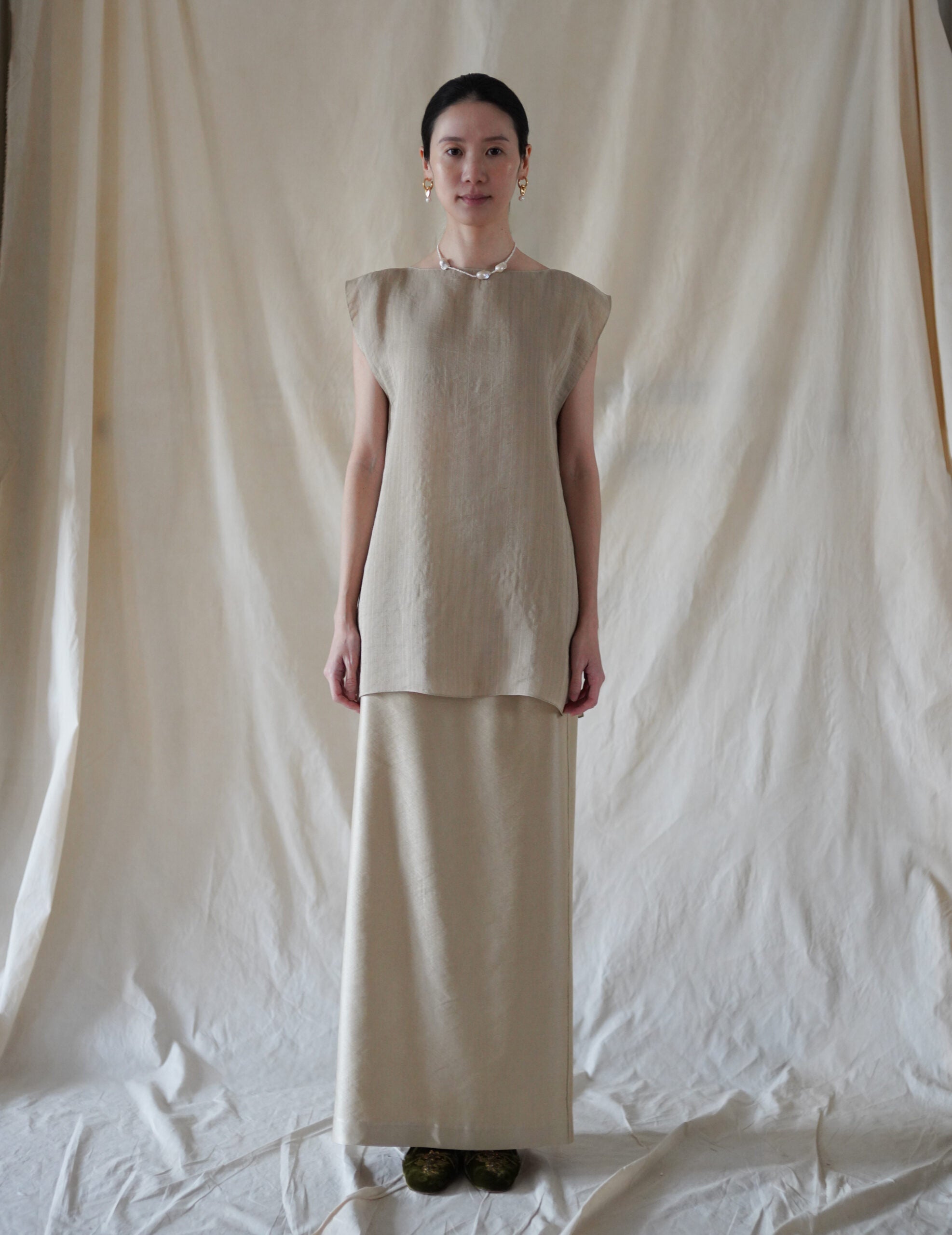 ELLIS 提花無袖上衣・米色