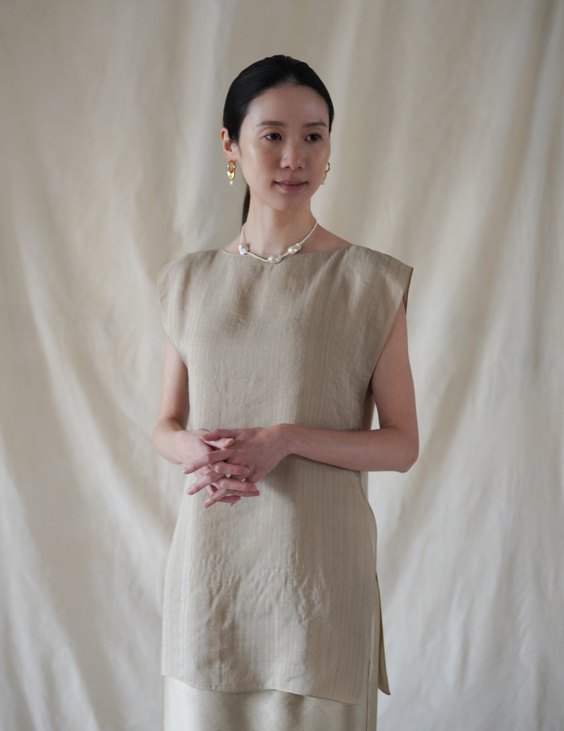 ELLIS 提花無袖上衣・米色