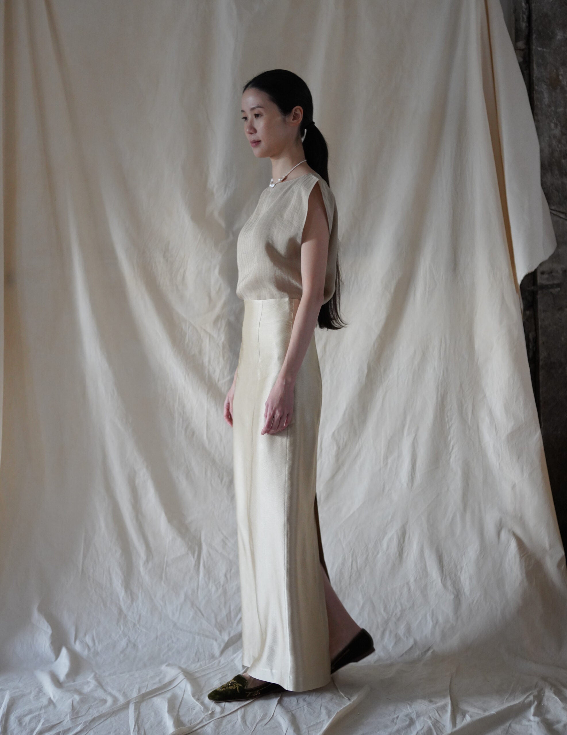 ELLIS 提花無袖上衣・米色