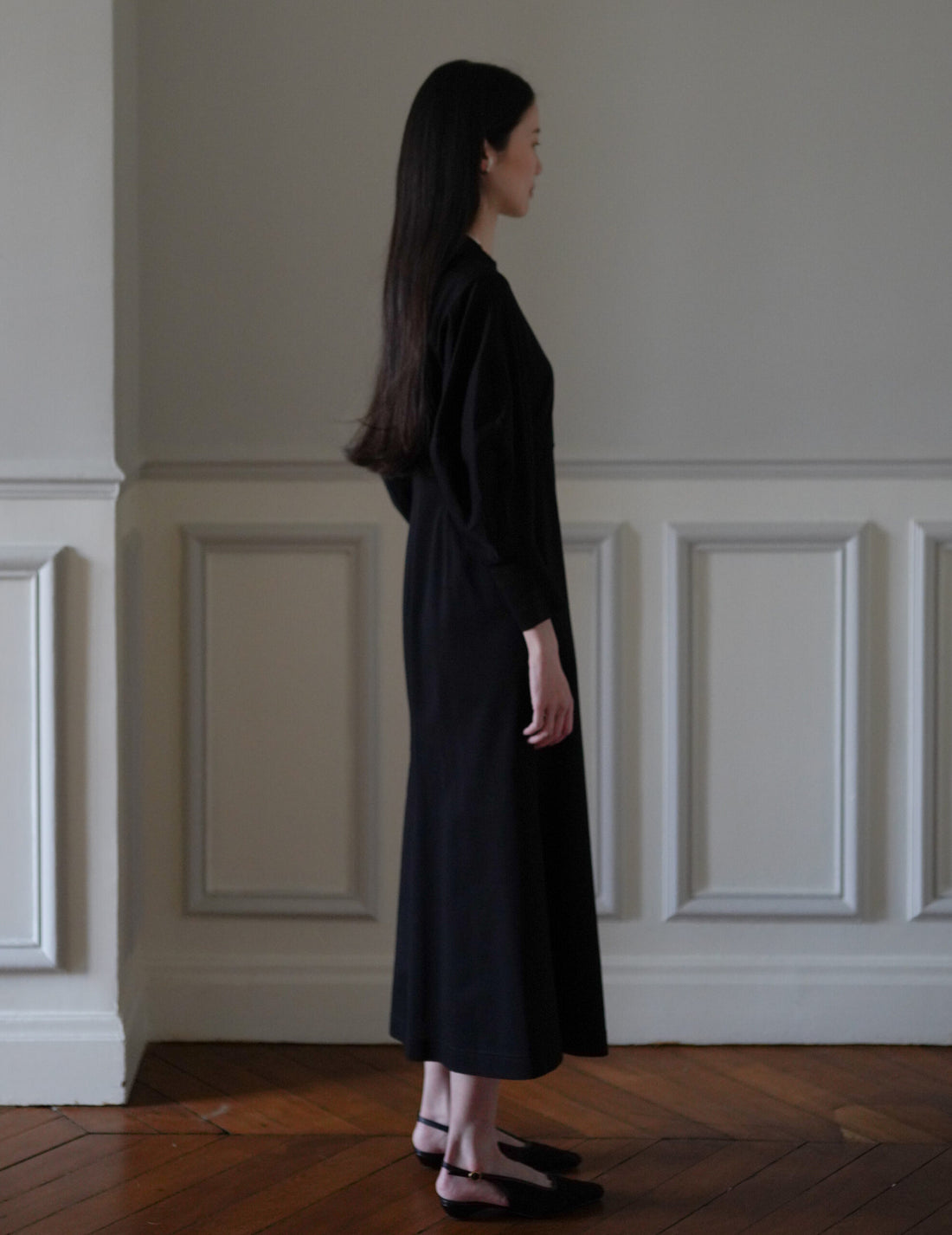 Cotton Jersey Flare Dress・Black