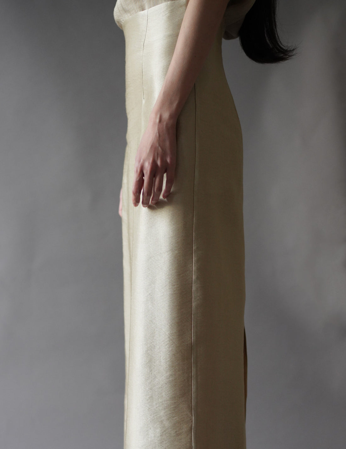 INGA 高腰長裙・金米色