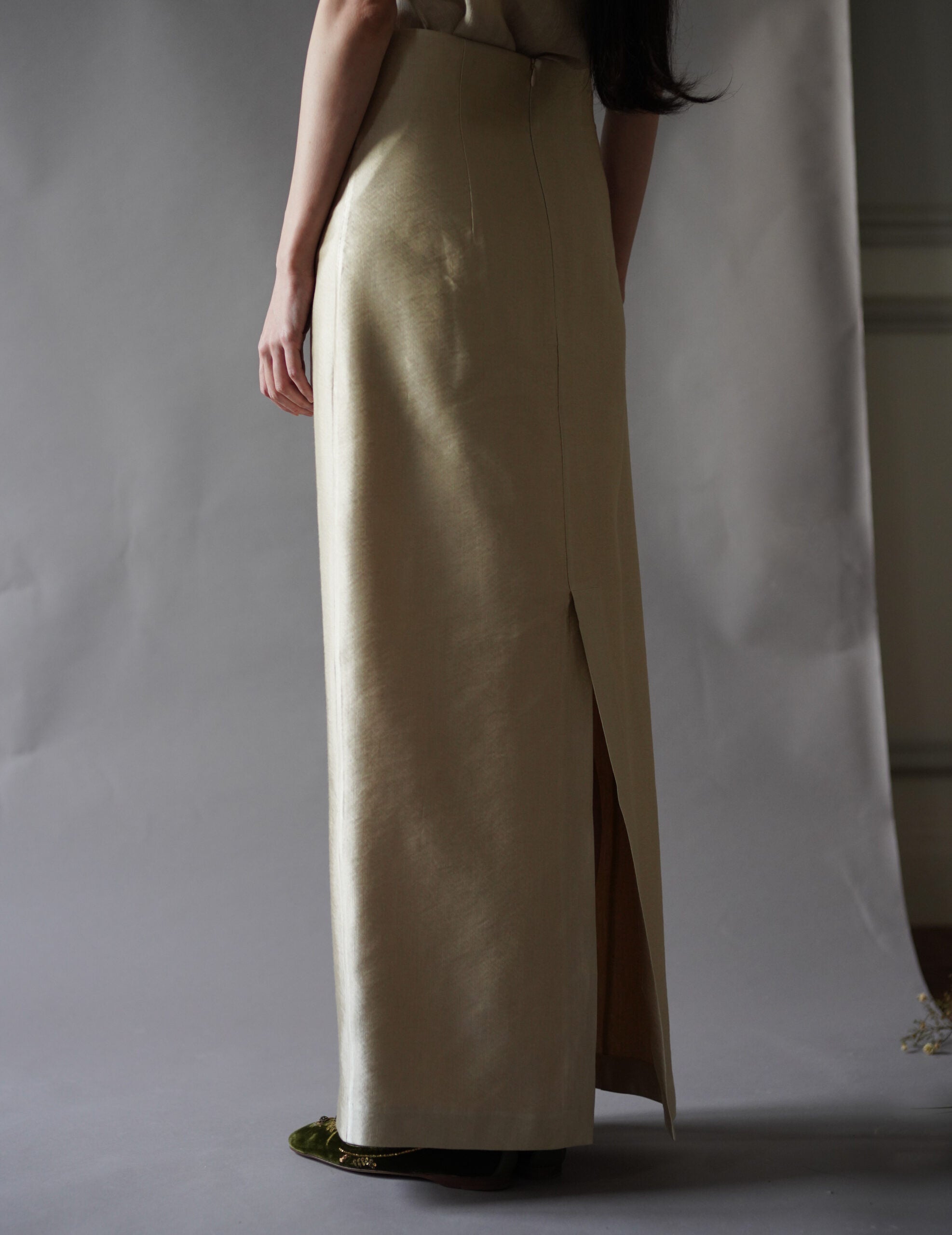 INGA 高腰長裙・金米色