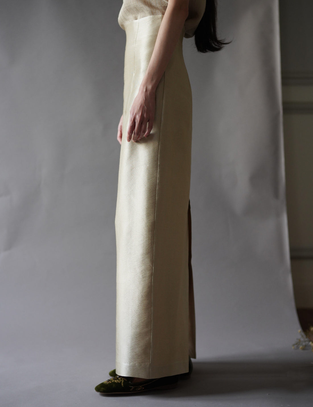 INGA 高腰長裙・金米色