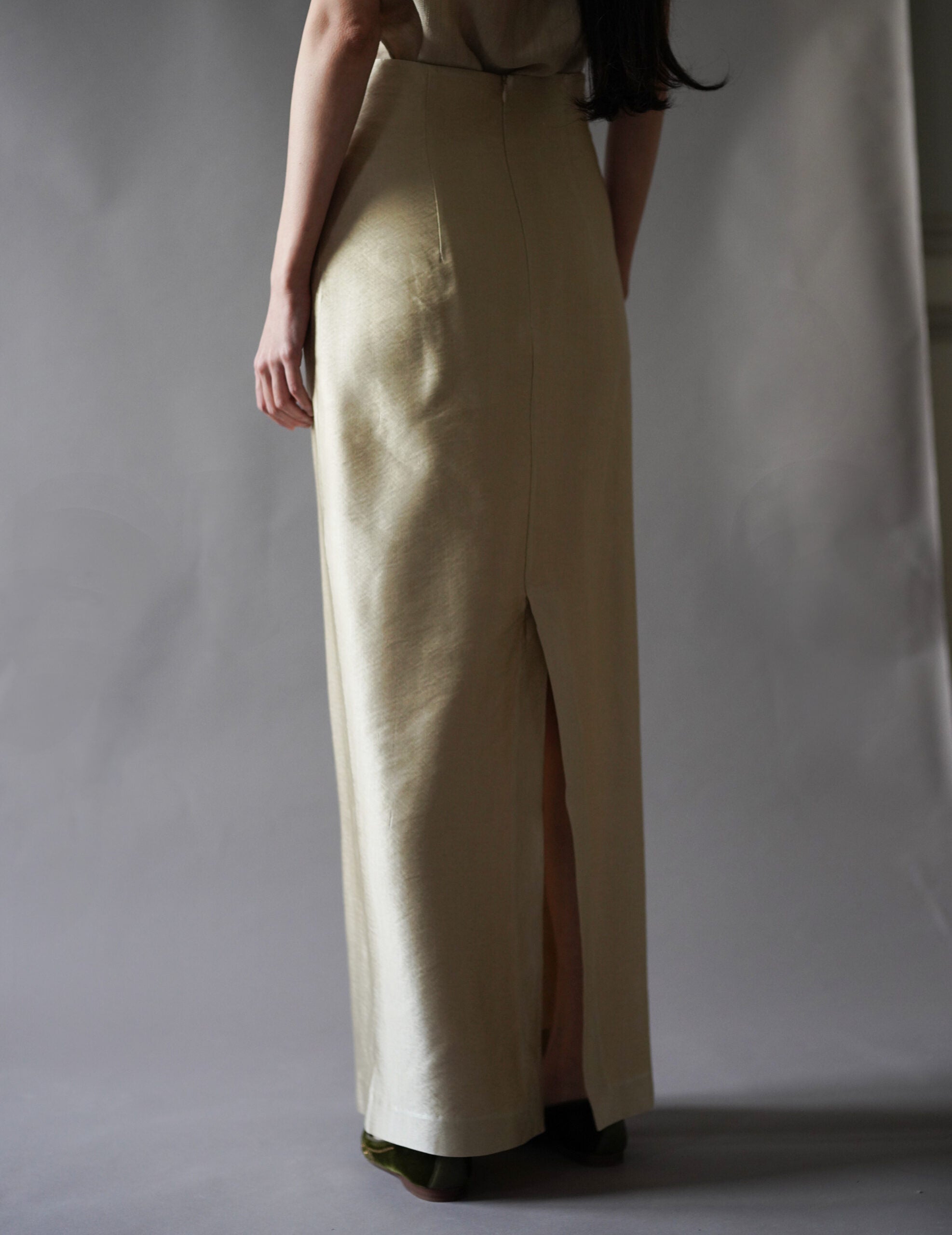 INGA 高腰長裙・金米色