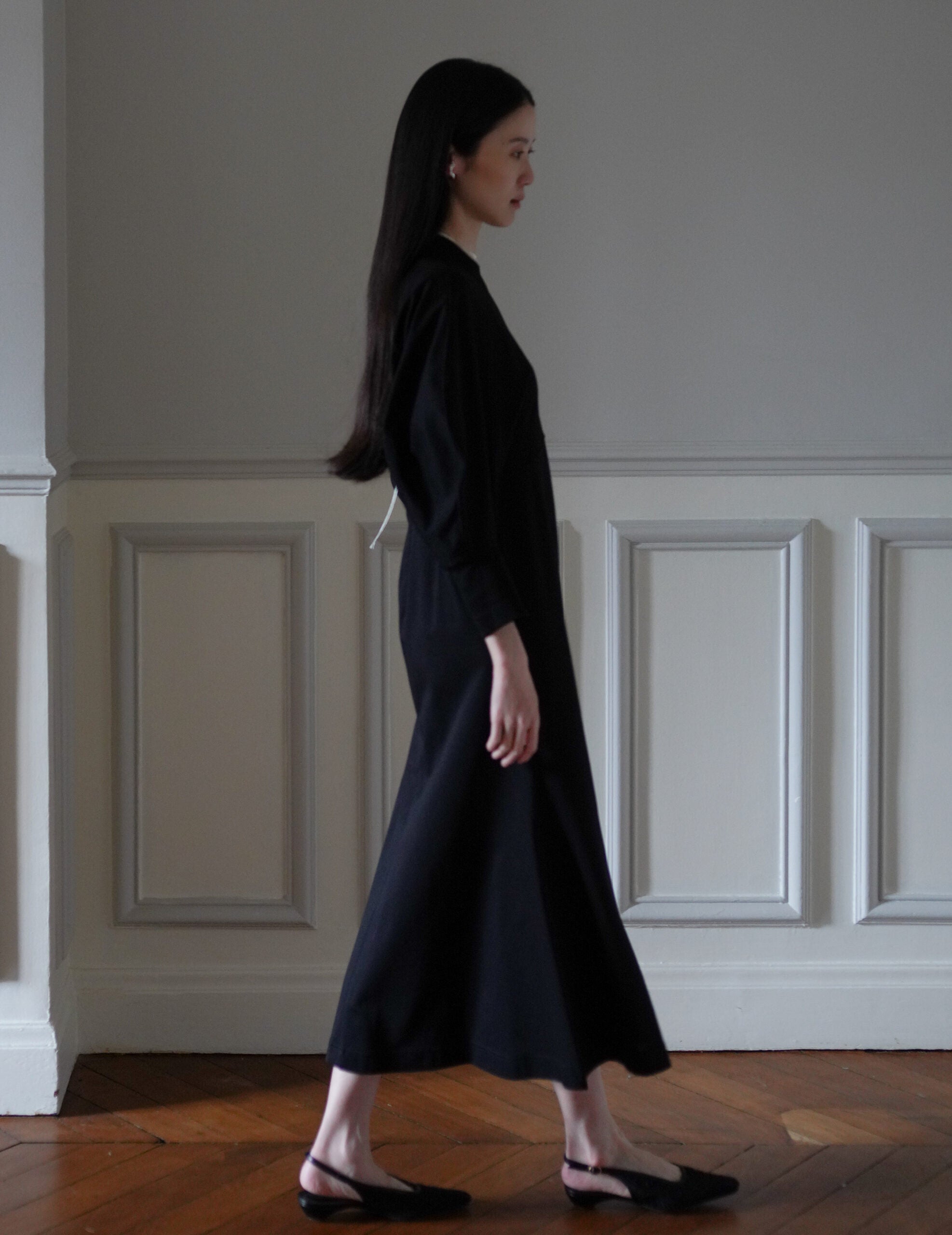 Cotton Jersey Flare Dress・Black