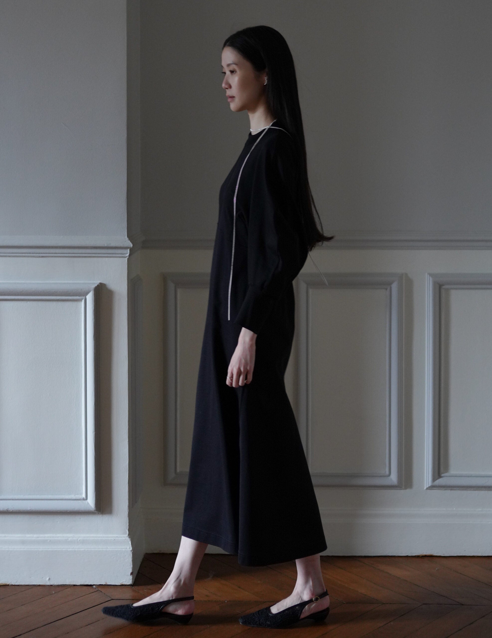 Cotton Jersey Flare Dress・Black