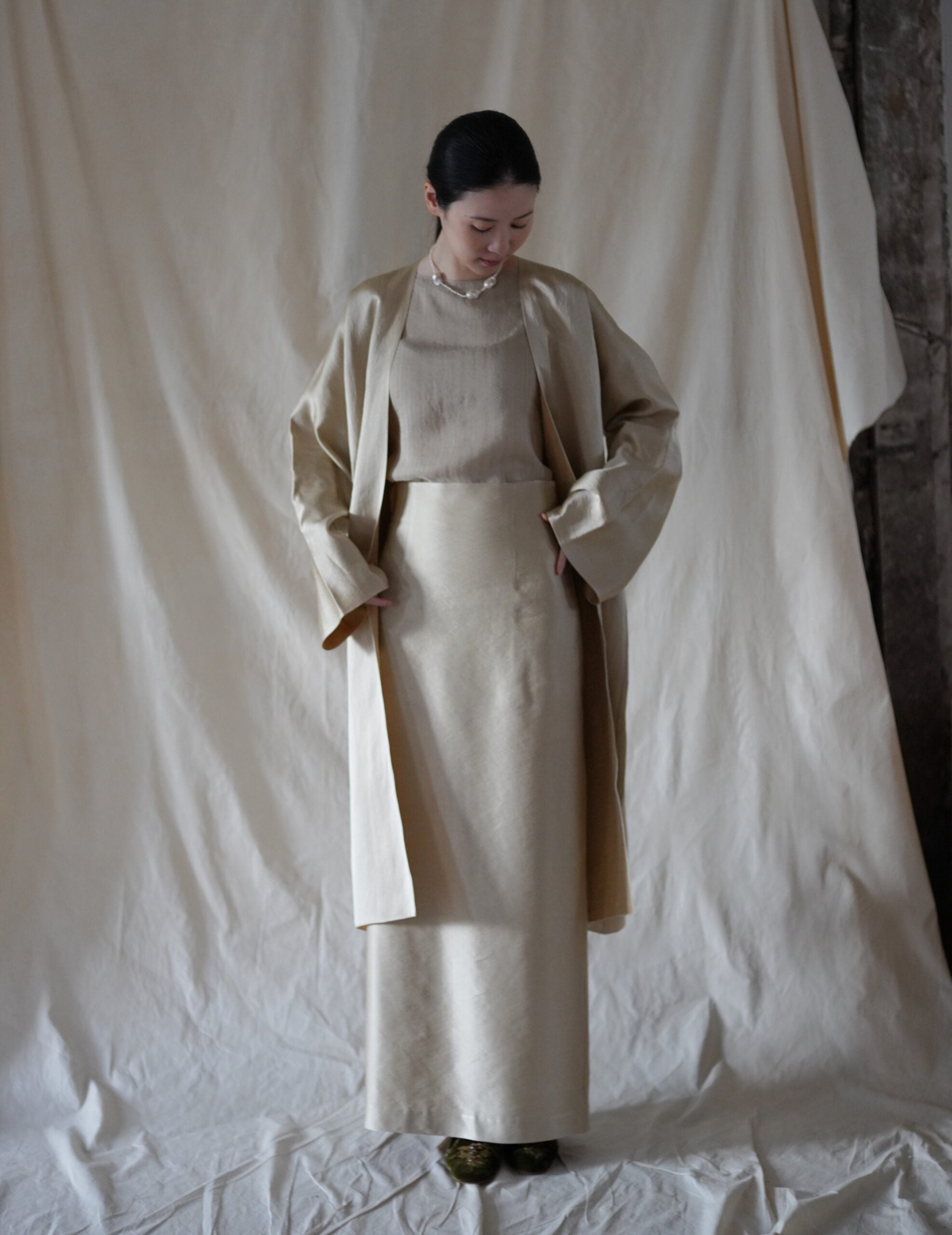  INGA 雙面穿著長外套・金米色