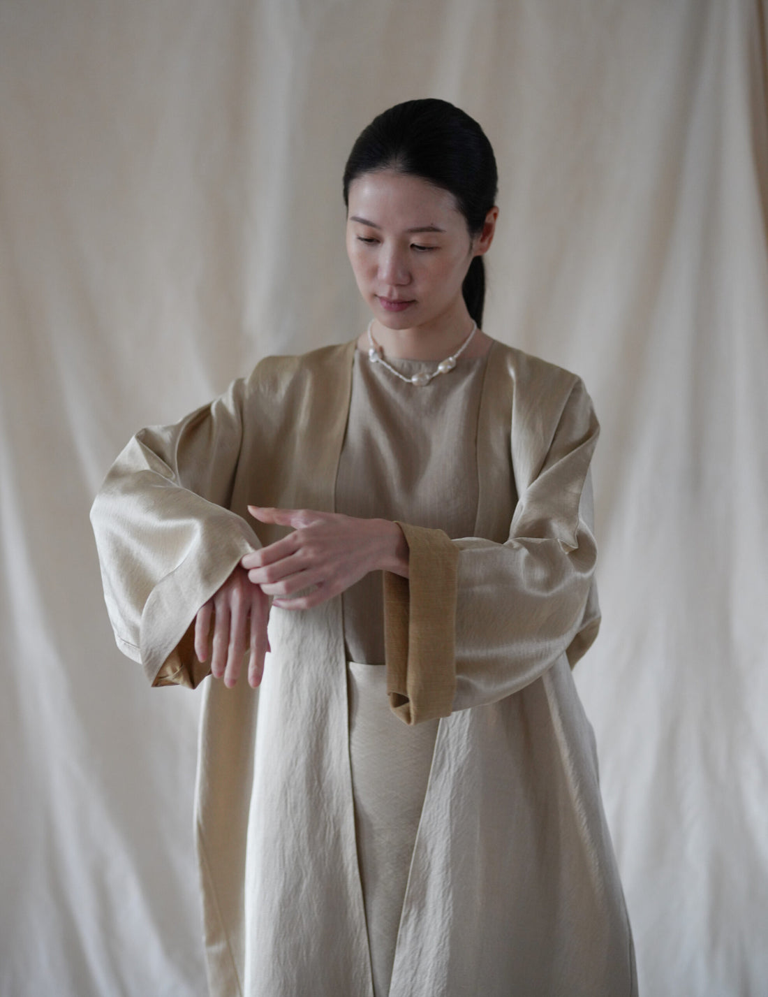  INGA 雙面穿著長外套・金米色