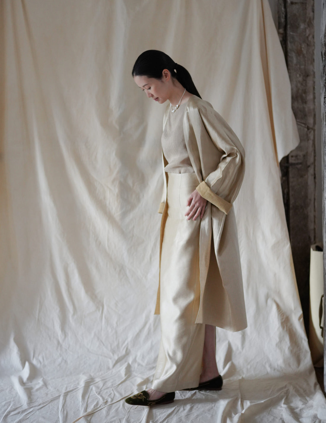  INGA 雙面穿著長外套・金米色