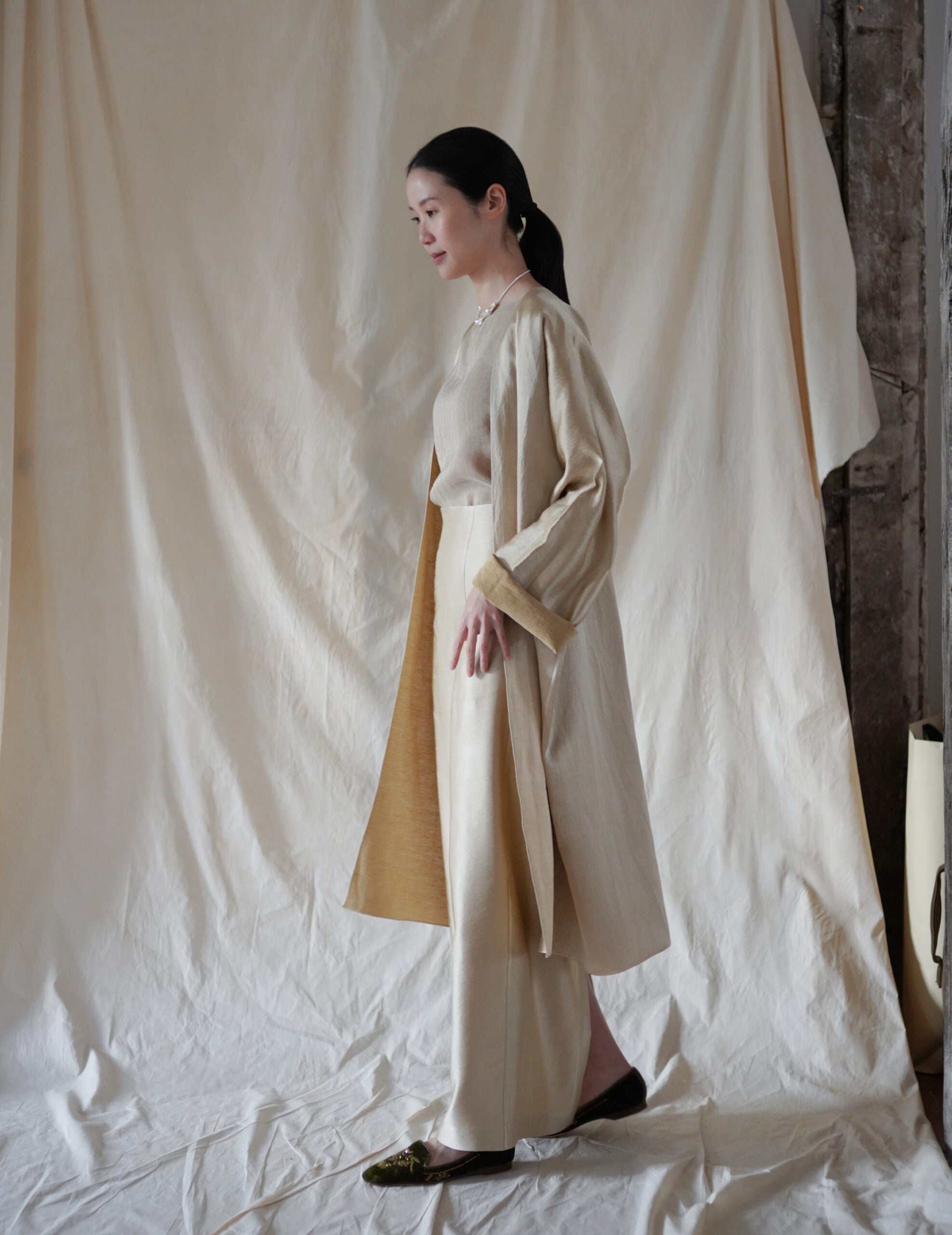  INGA 雙面穿著長外套・金米色