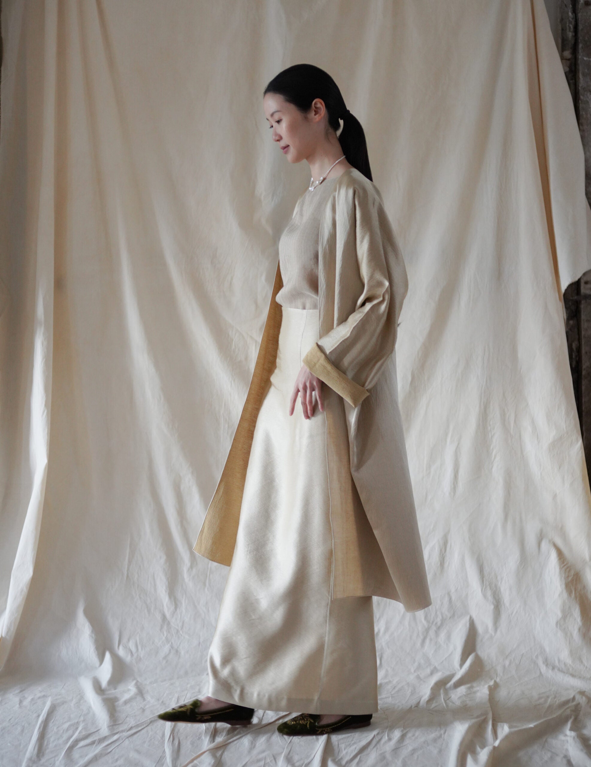  INGA 雙面穿著長外套・金米色