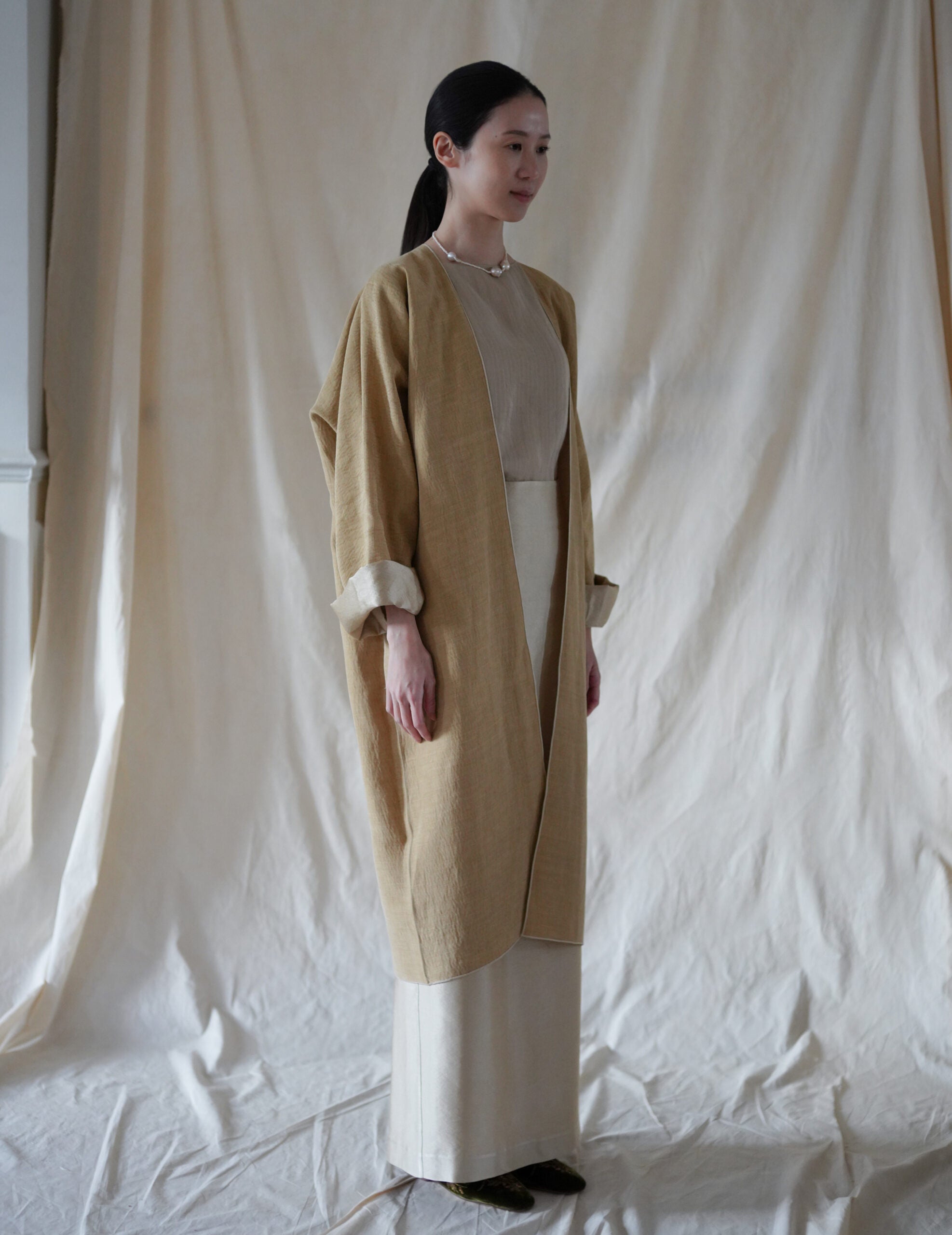  INGA 雙面穿著長外套・金米色