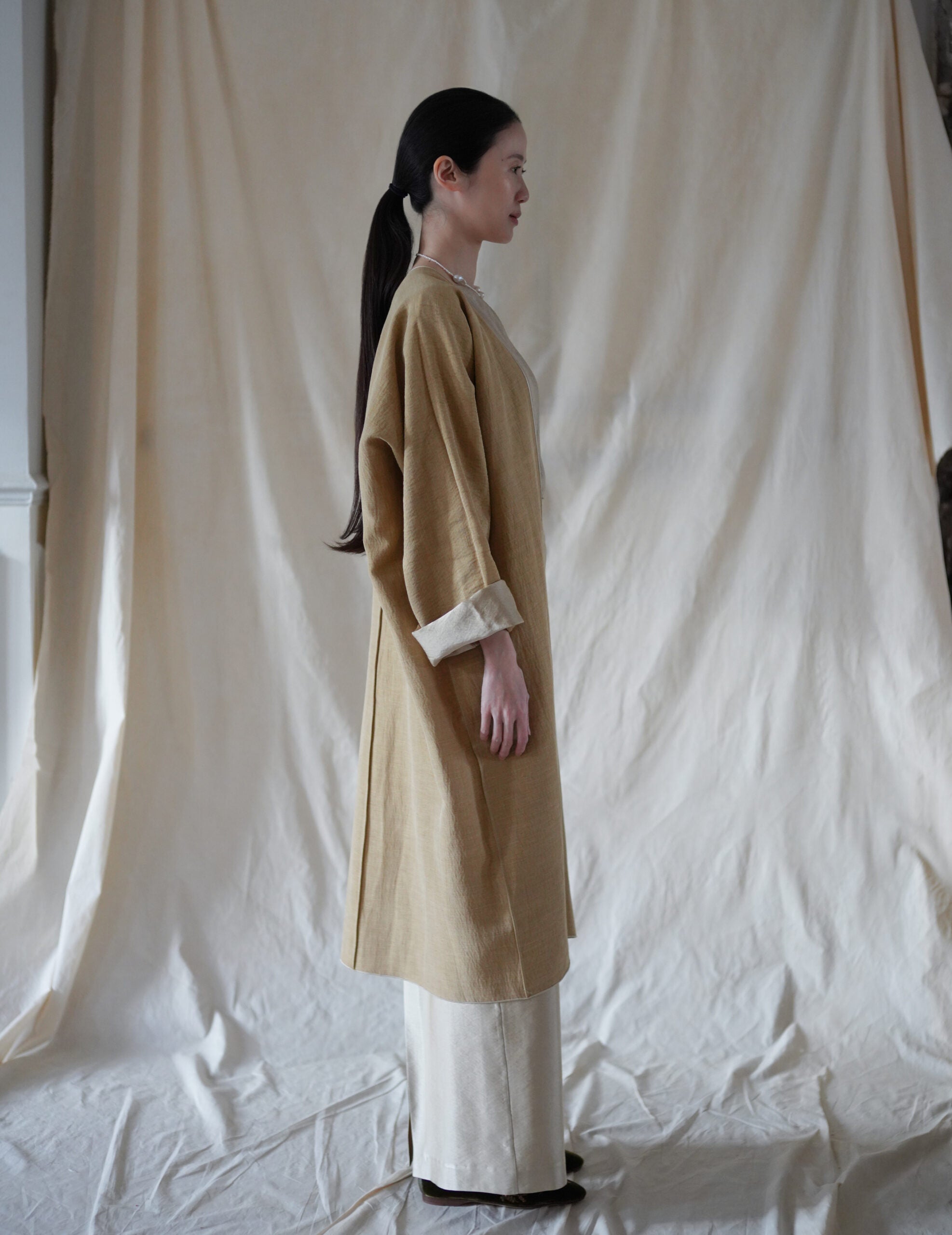  INGA 雙面穿著長外套・金米色