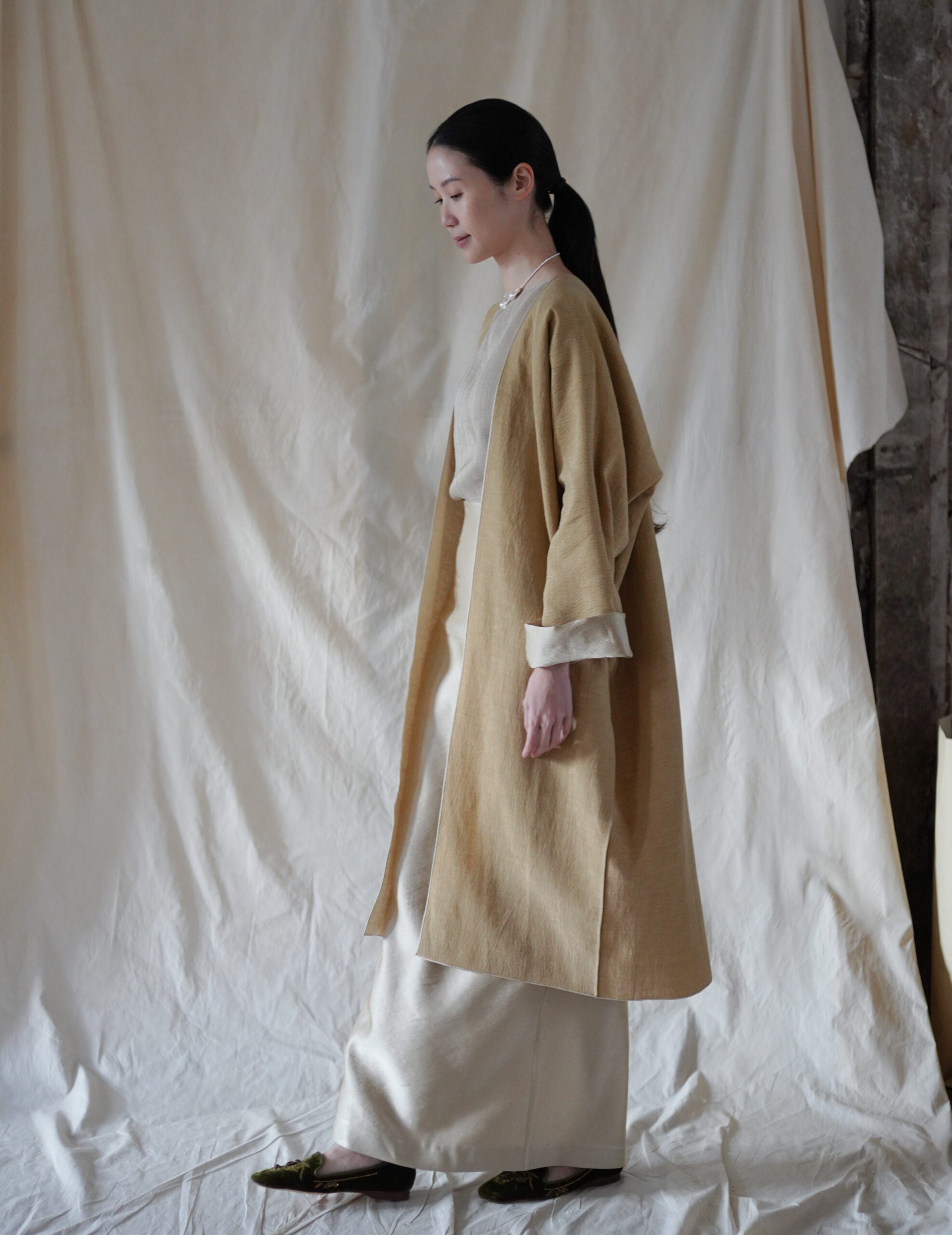  INGA 雙面穿著長外套・金米色