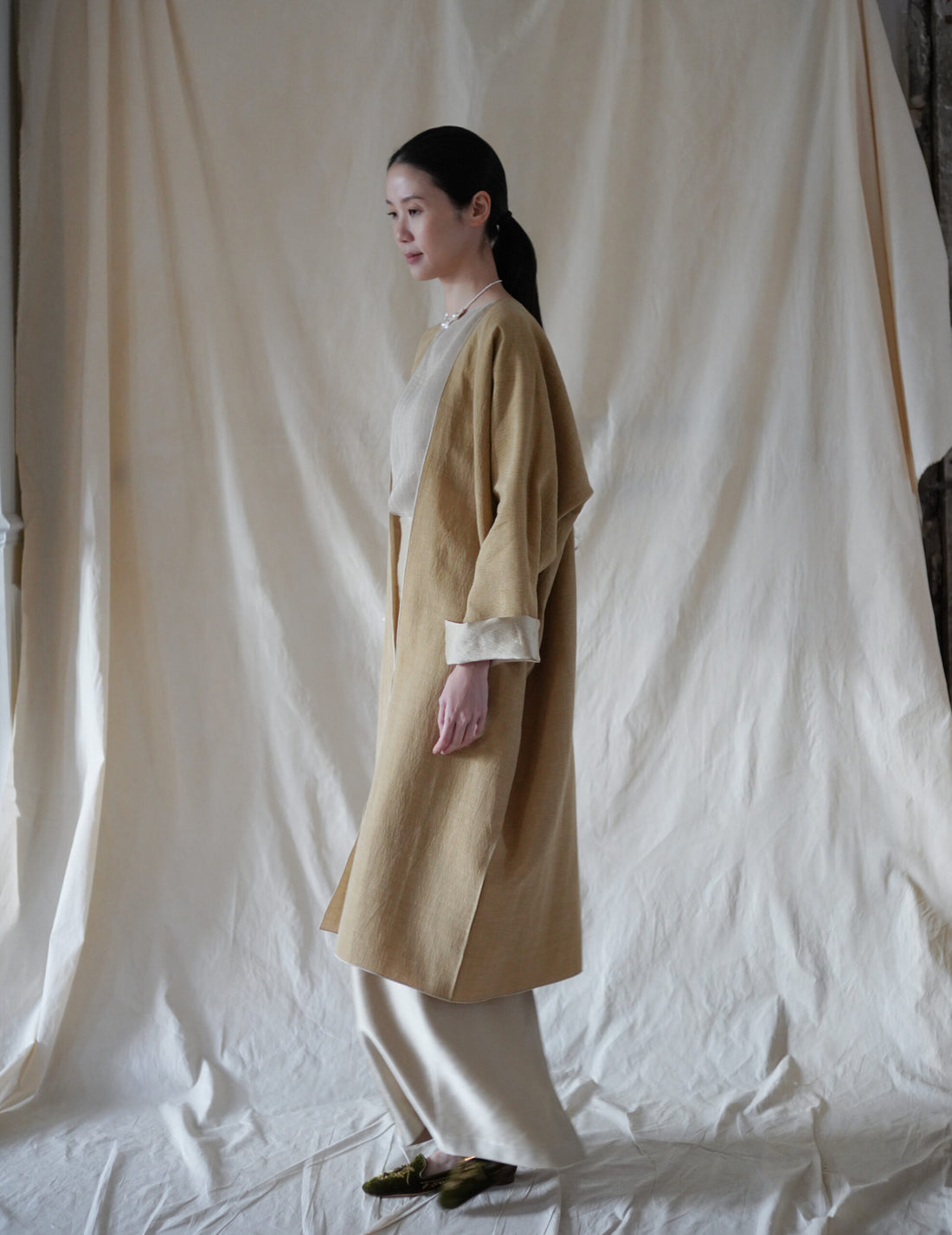  INGA 雙面穿著長外套・金米色