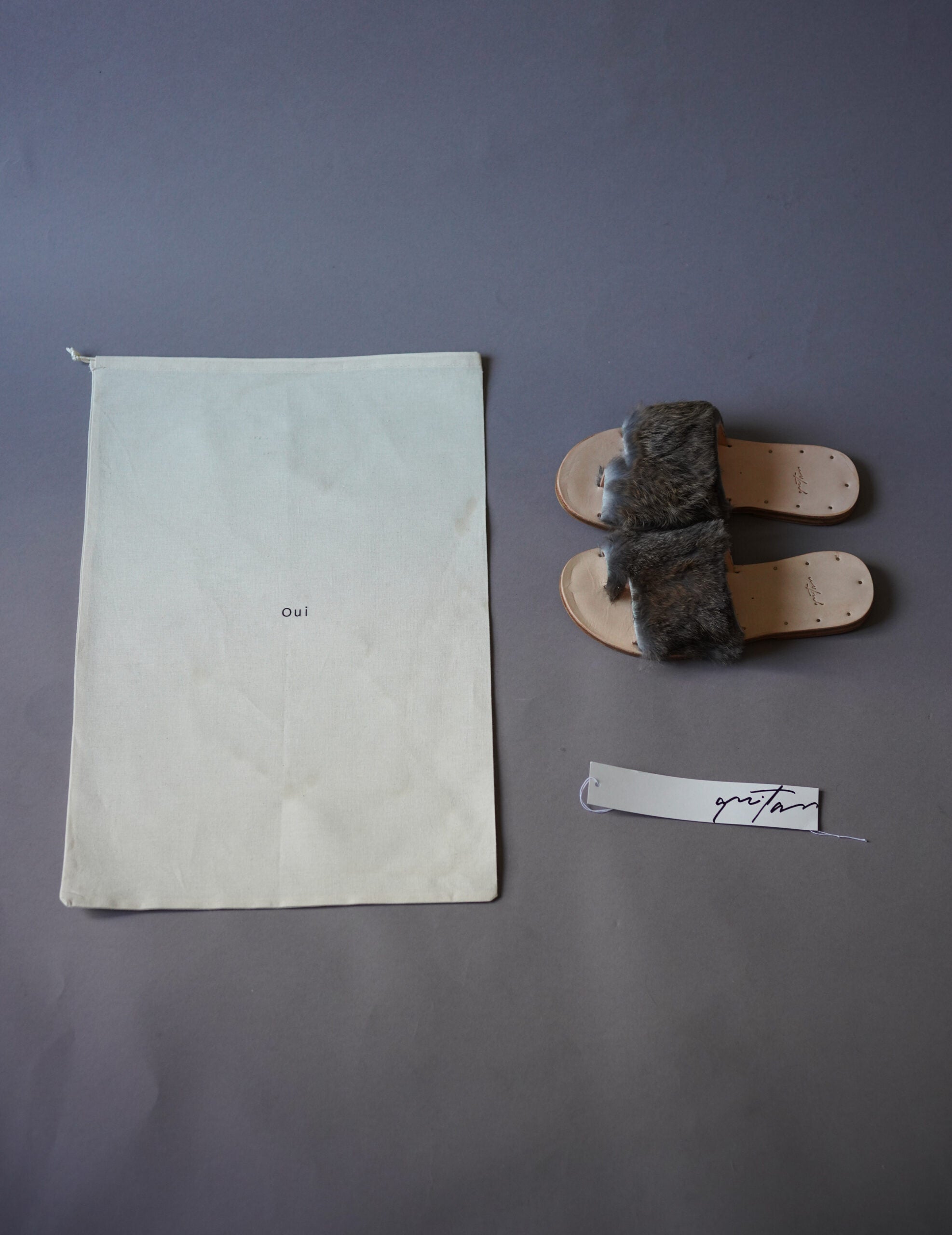 兔毛平底涼鞋・原色