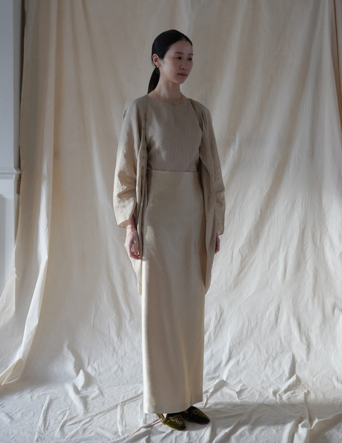 ELOISE 提花不對稱襯衫・米色