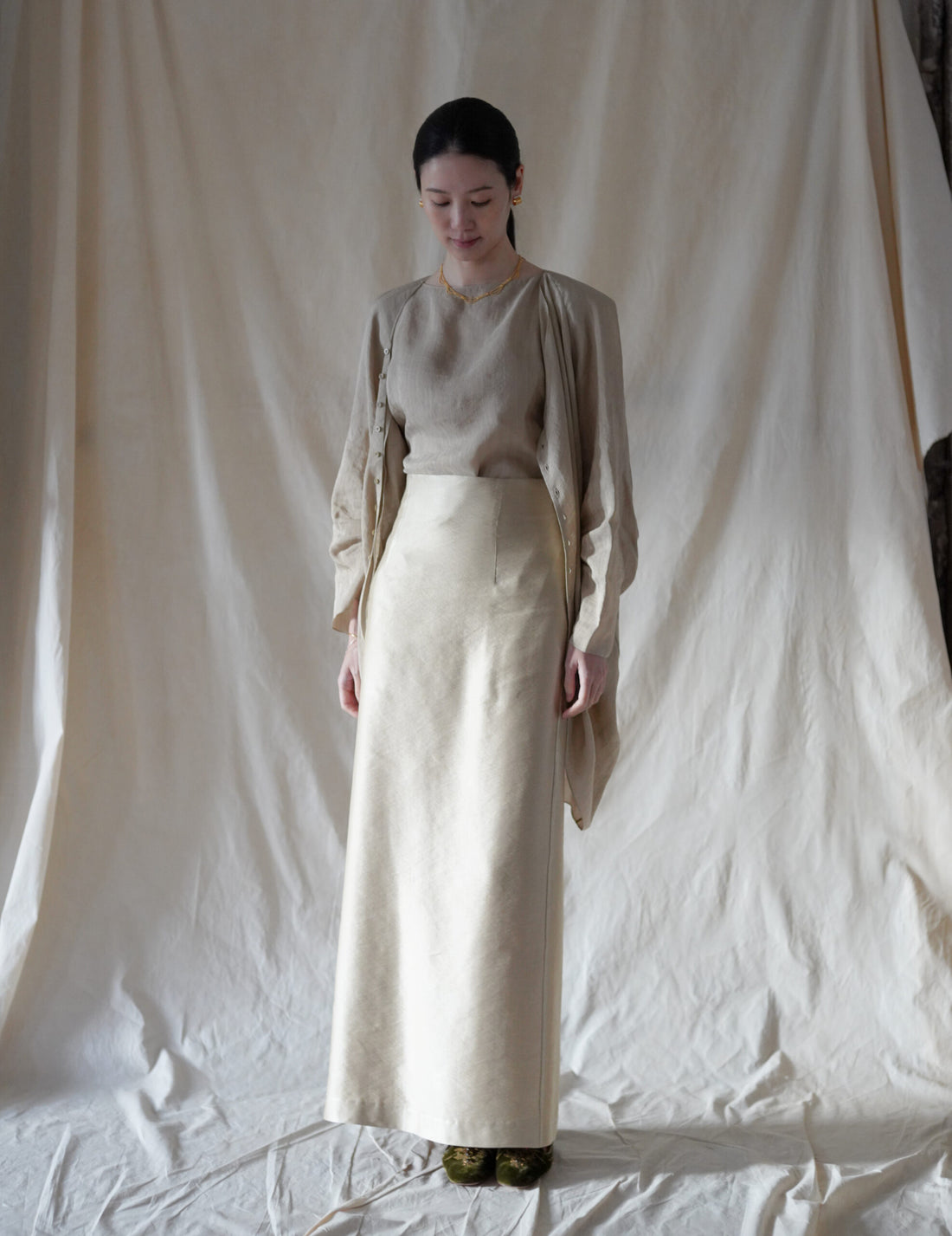 ELOISE 提花不對稱襯衫・米色