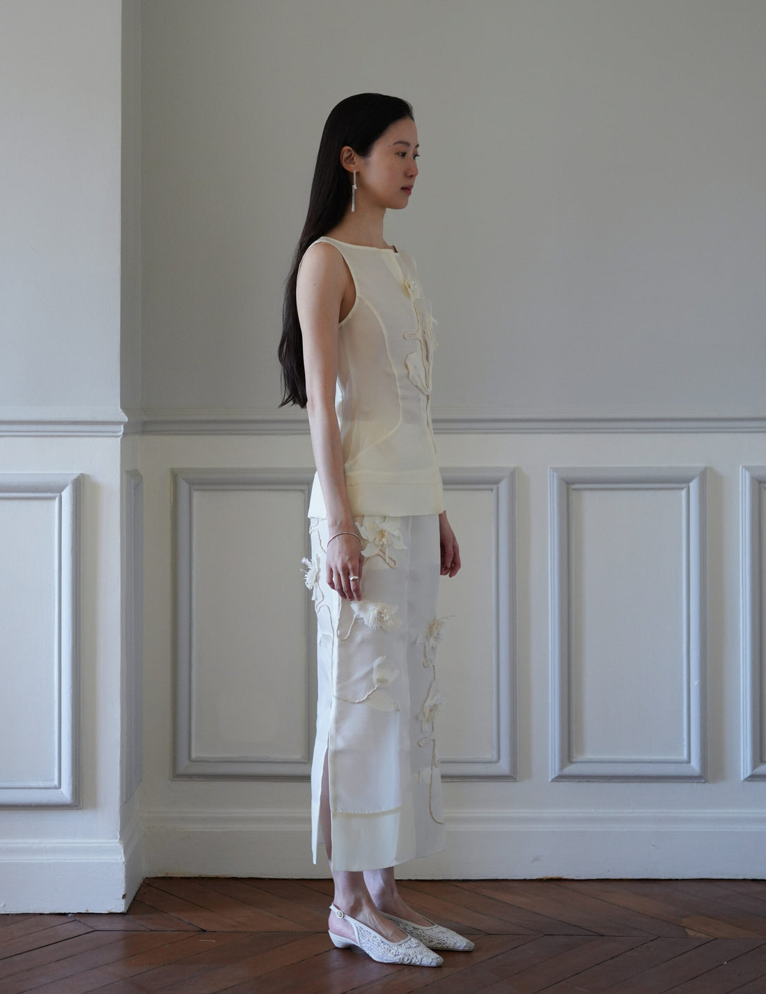 Atelier Noshie 立體花卉鉛筆裙・象牙色