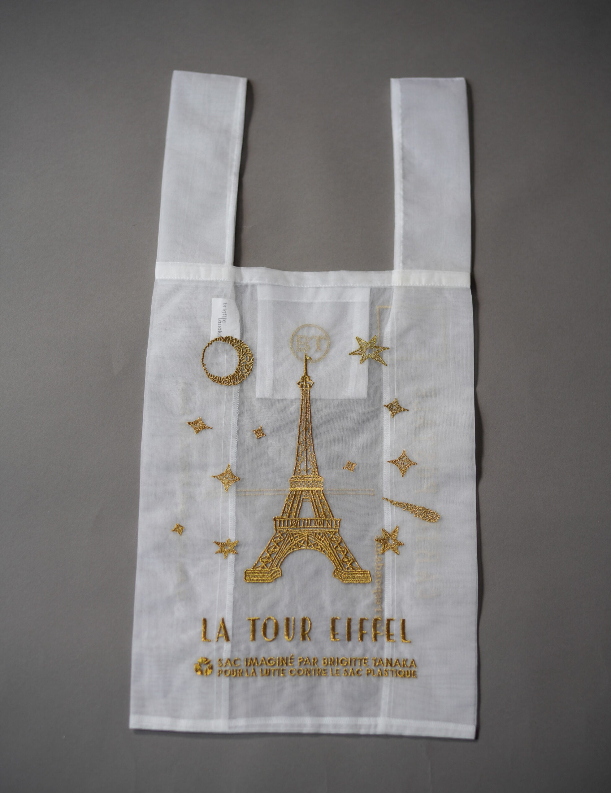 eiffel tower travel paris print makeup bag Paris Eiffel Tower Embroidered Organza Bag White ・ Large