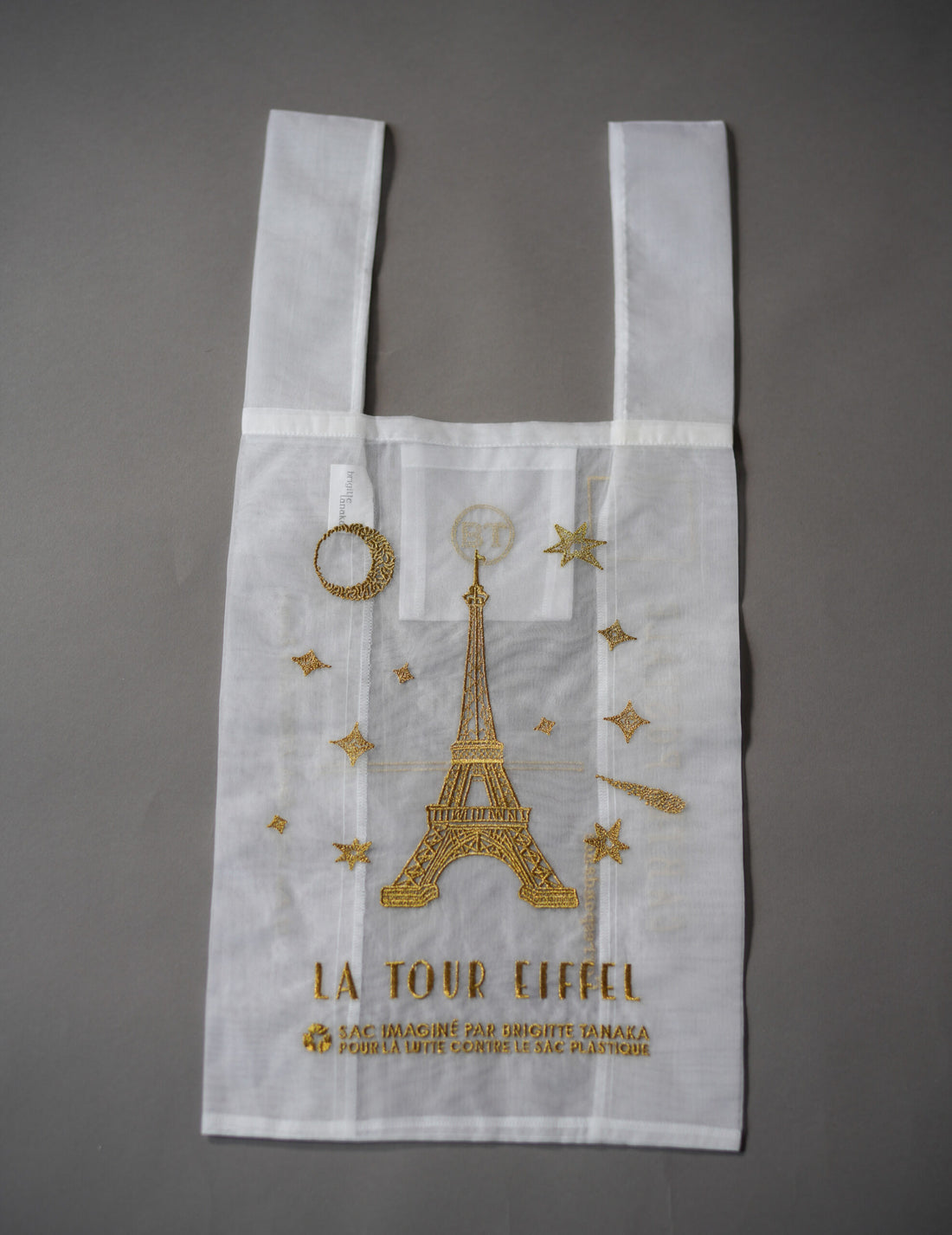 Paris Eiffel Tower Embroidered Organza Bag White ・ Large