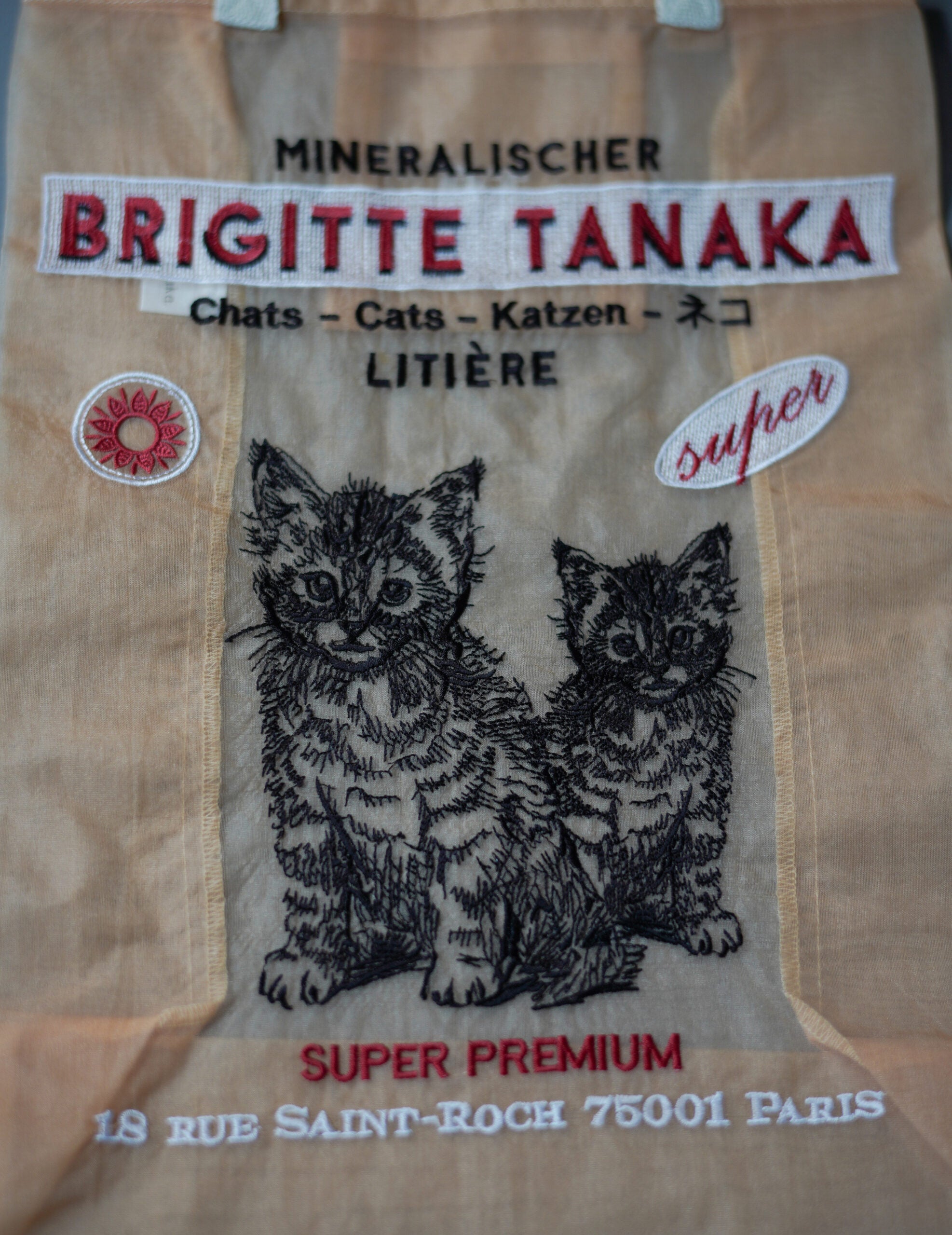 貓咪刺繡歐根紗手袋・蜜桃色