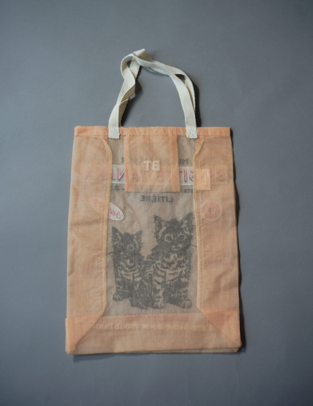 貓咪刺繡歐根紗手袋・蜜桃色