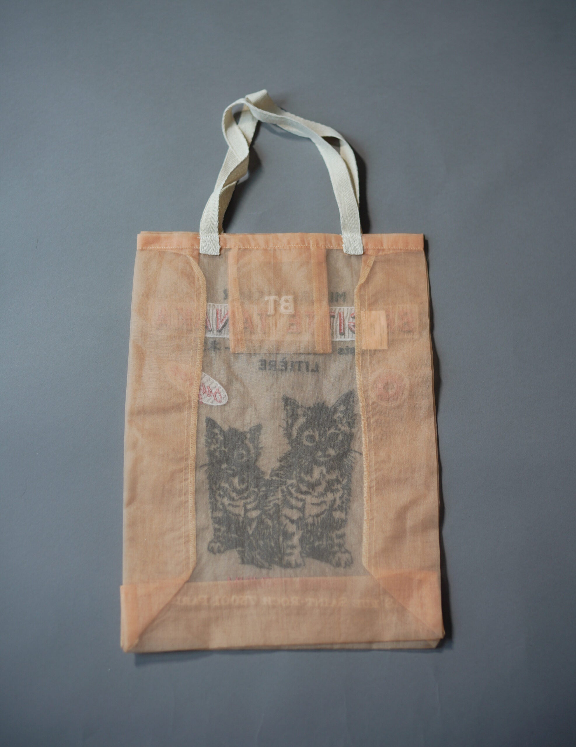 貓咪刺繡歐根紗手袋・蜜桃色