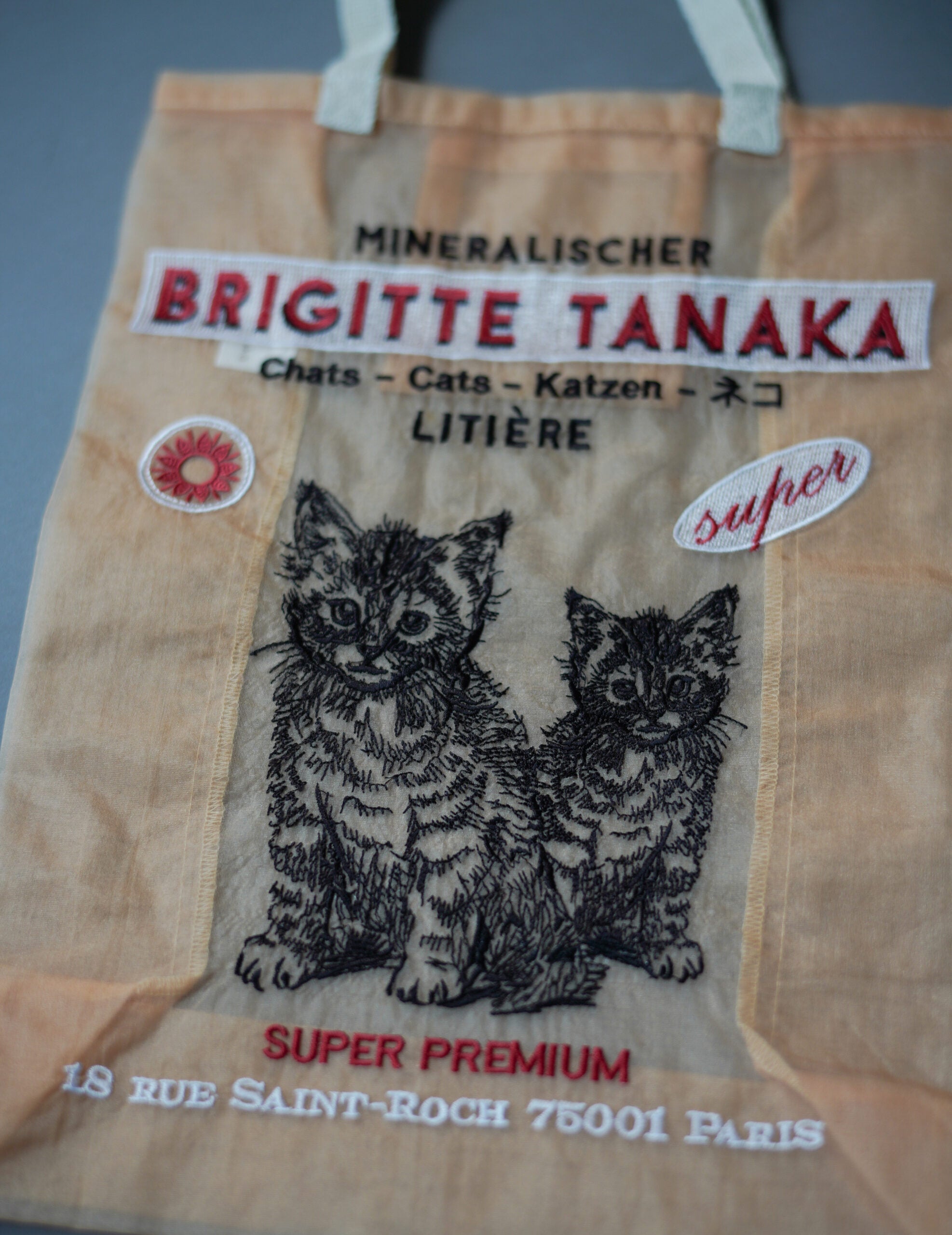 貓咪刺繡歐根紗手袋・蜜桃色