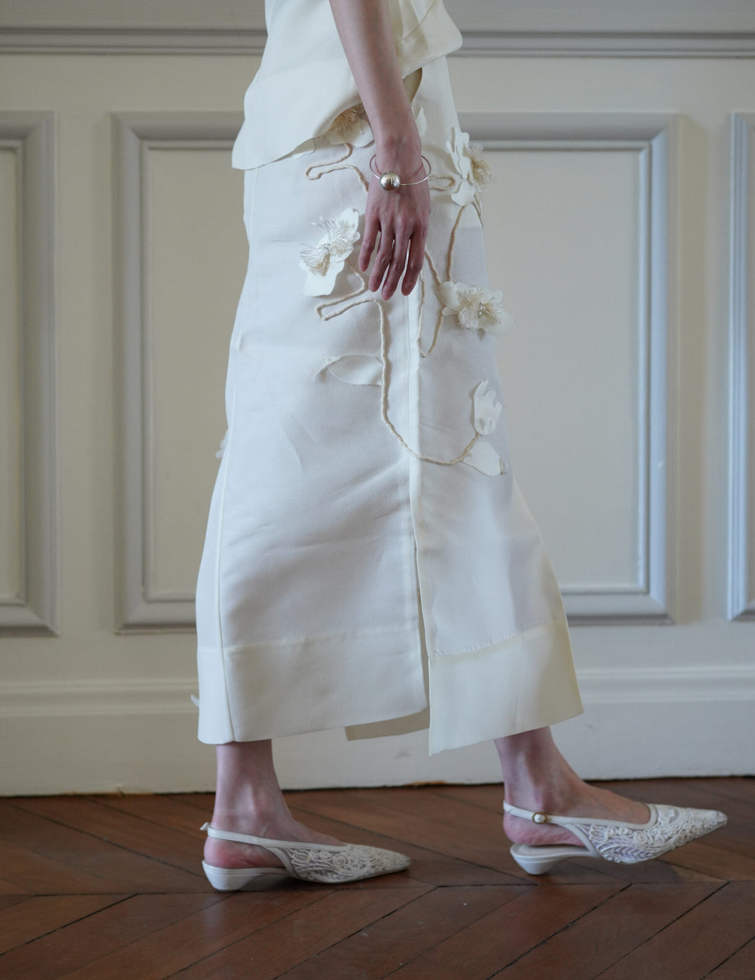 Atelier Noshie 立體花卉鉛筆裙・象牙色