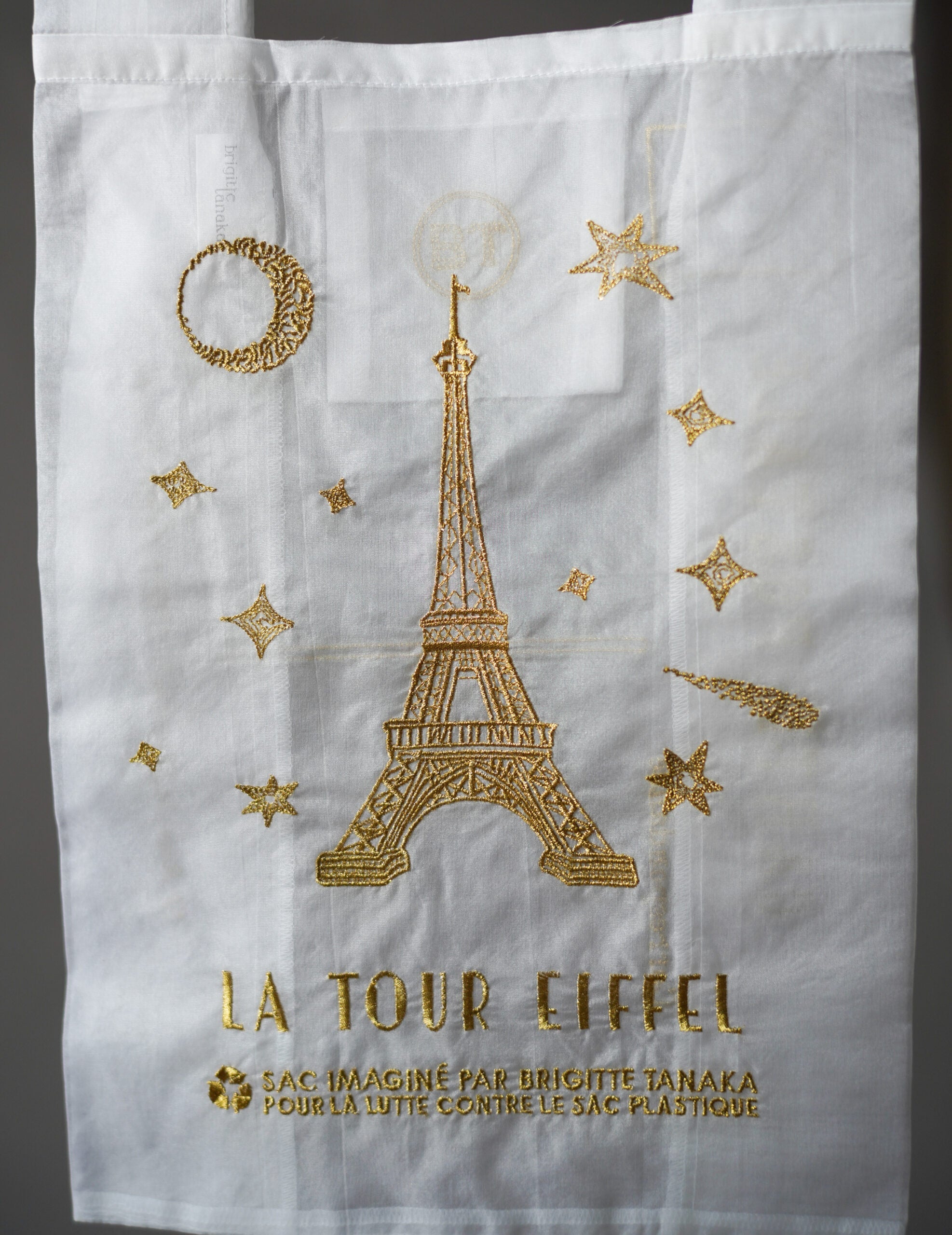 巴黎鐵塔歐根紗手袋白色・大