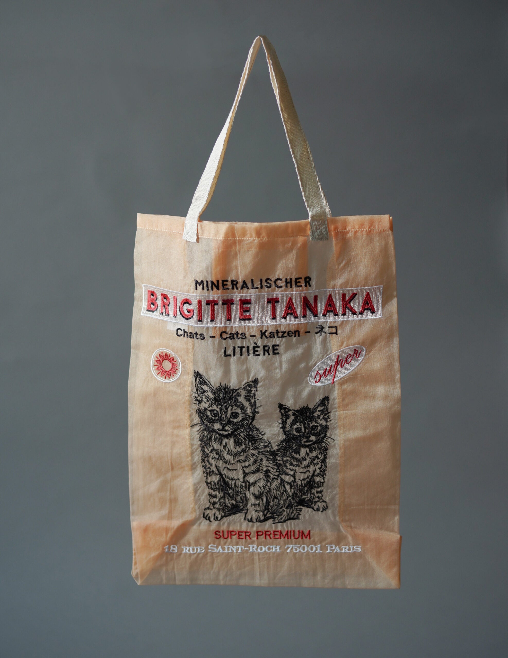 貓咪刺繡歐根紗手袋・蜜桃色