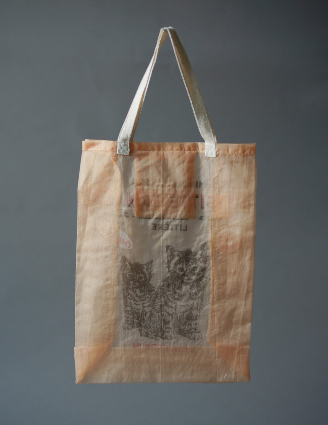 貓咪刺繡歐根紗手袋・蜜桃色