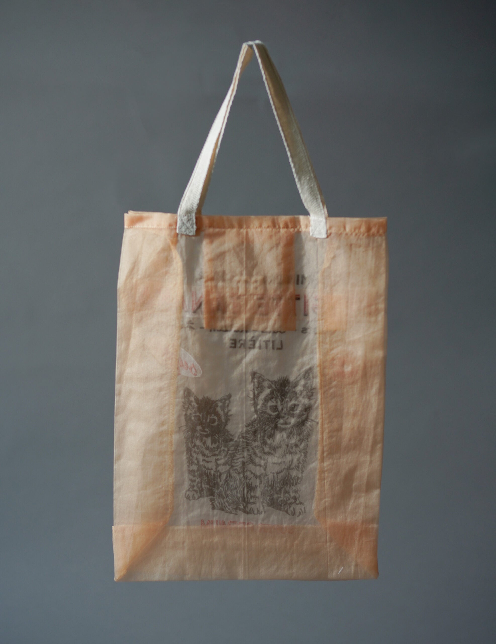 貓咪刺繡歐根紗手袋・蜜桃色