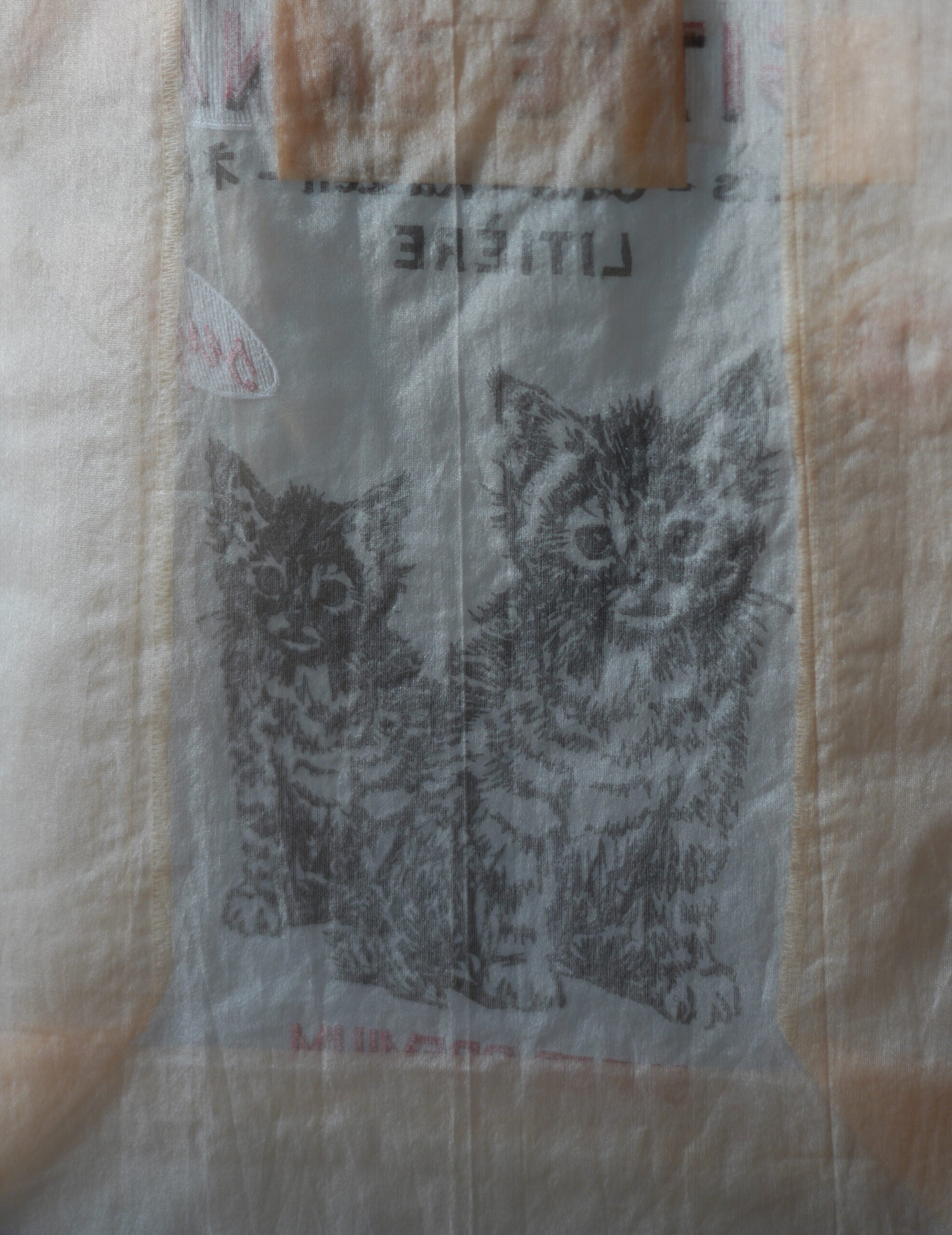 貓咪刺繡歐根紗手袋・蜜桃色