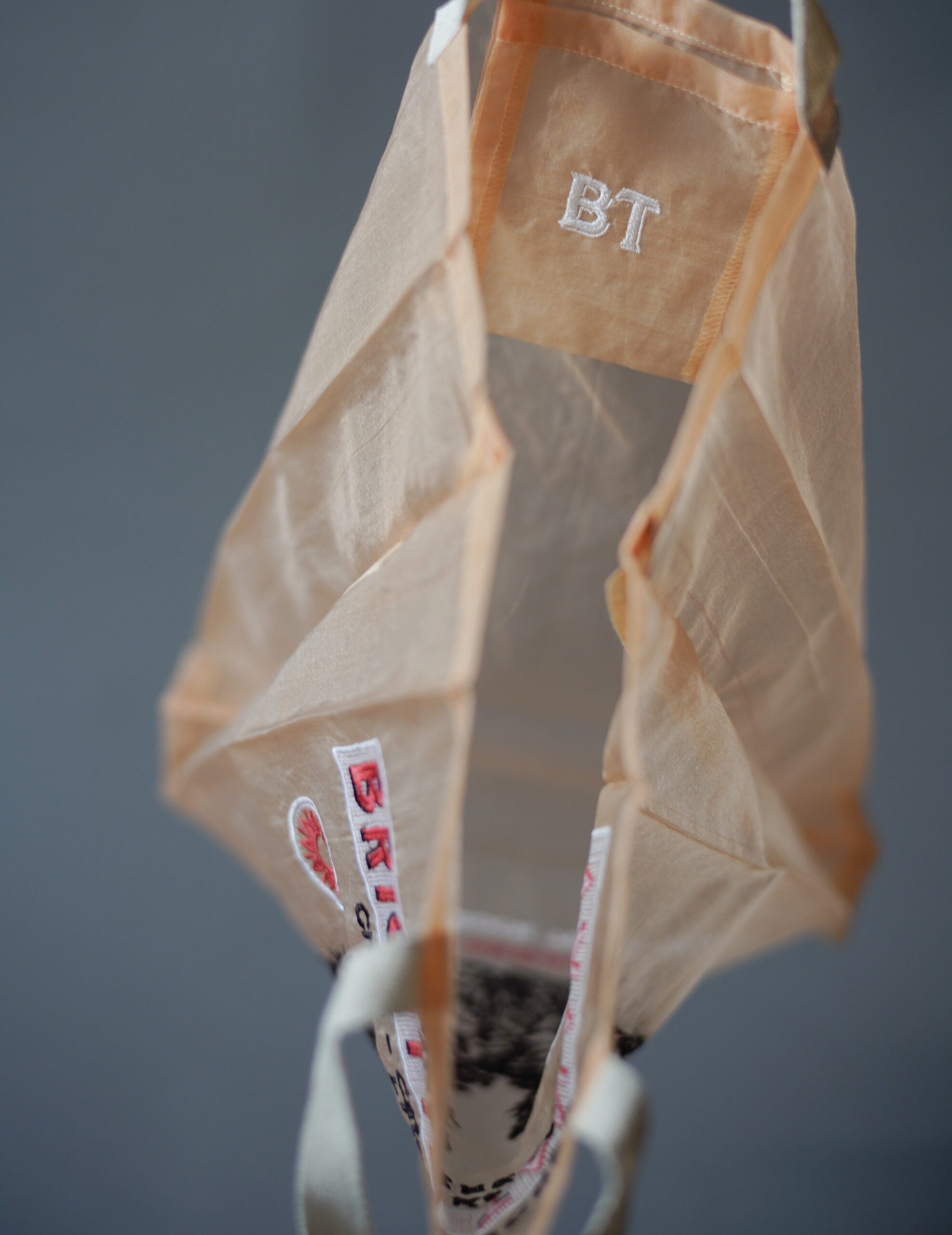 貓咪刺繡歐根紗手袋・蜜桃色