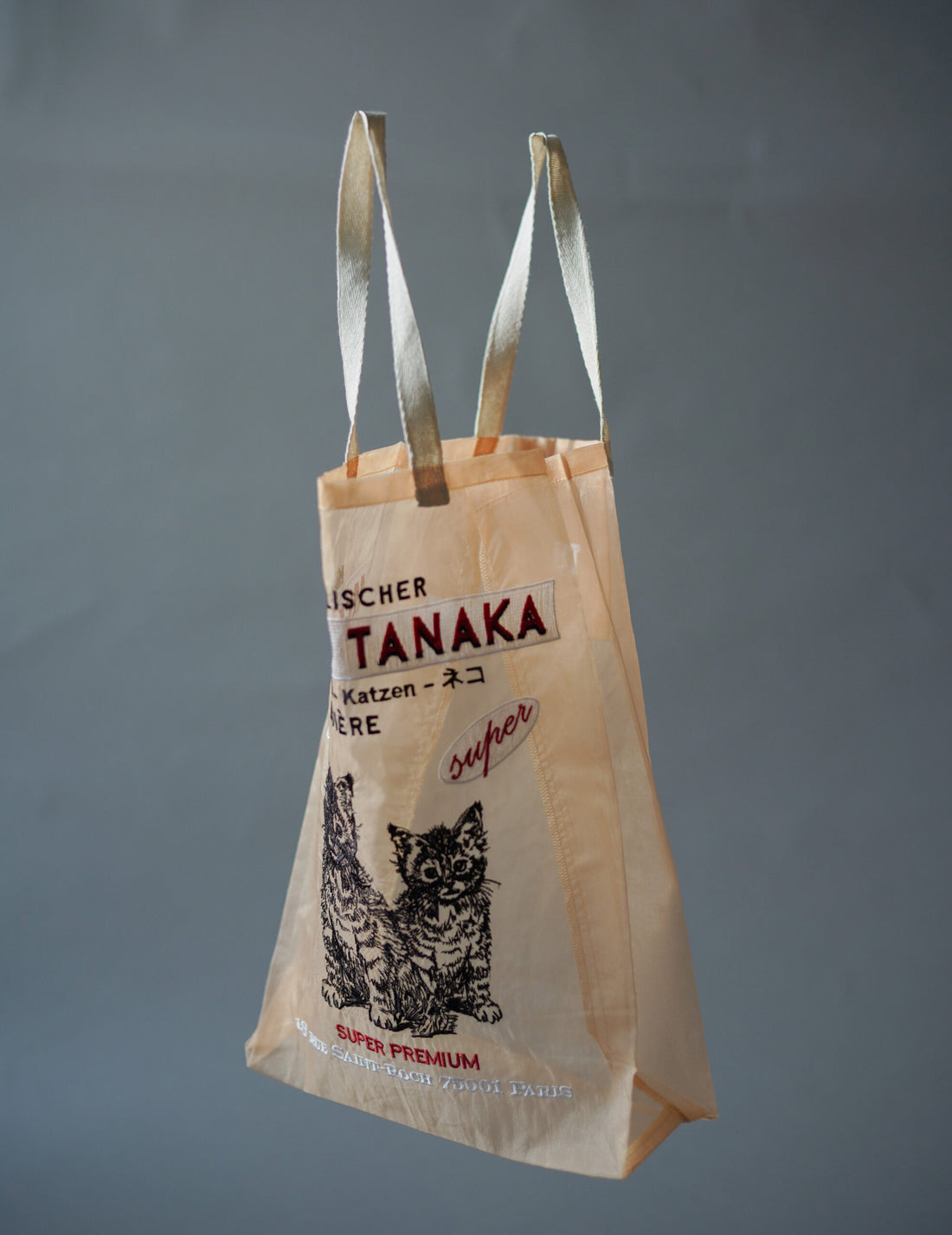 貓咪刺繡歐根紗手袋・蜜桃色