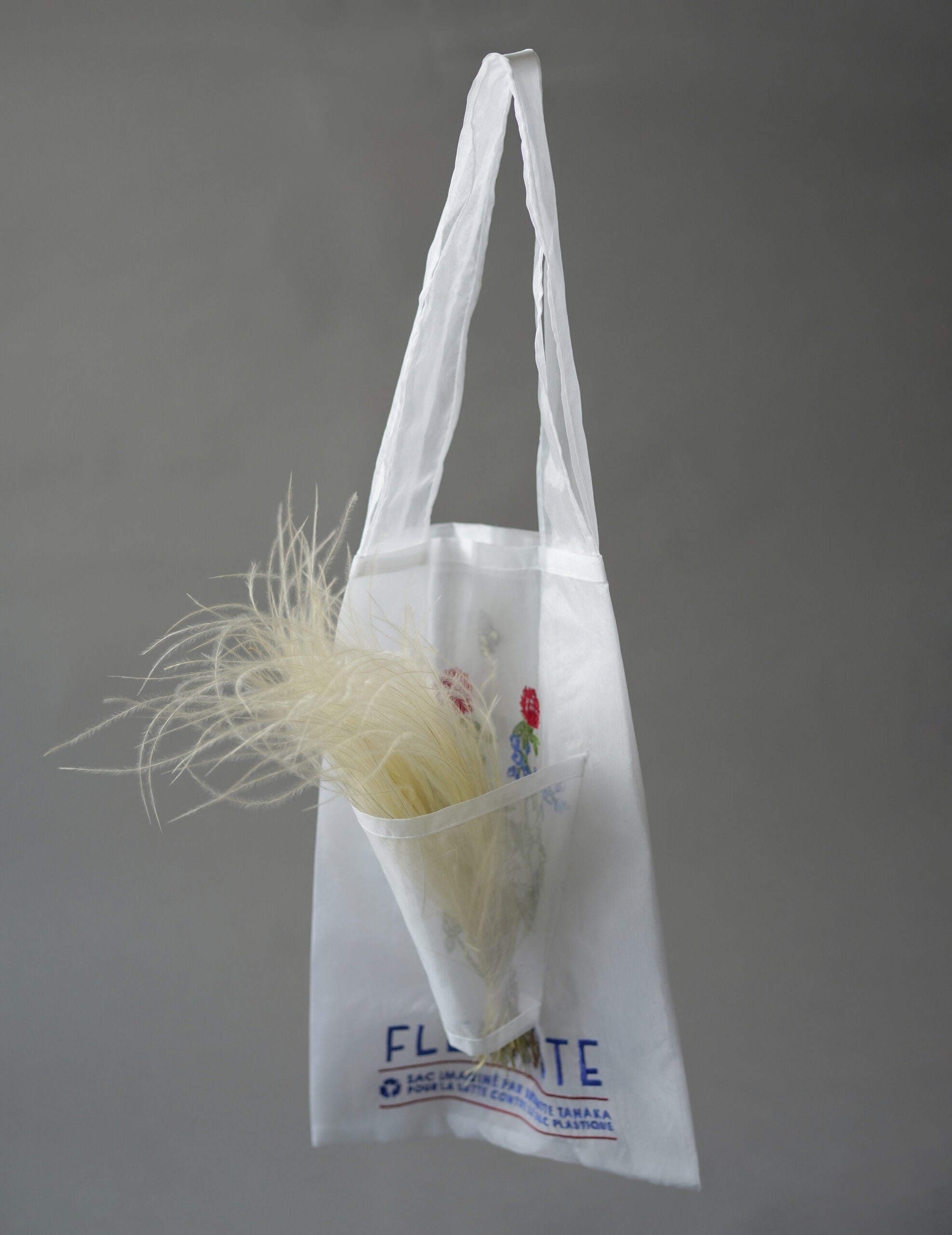 小紅花刺繡歐根紗手袋