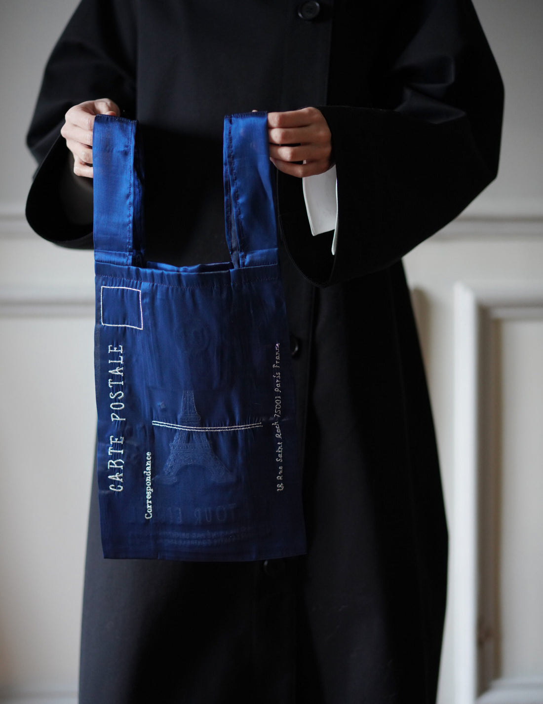 Eiffel Tower Embroidered Organza Bag Blue・ Small