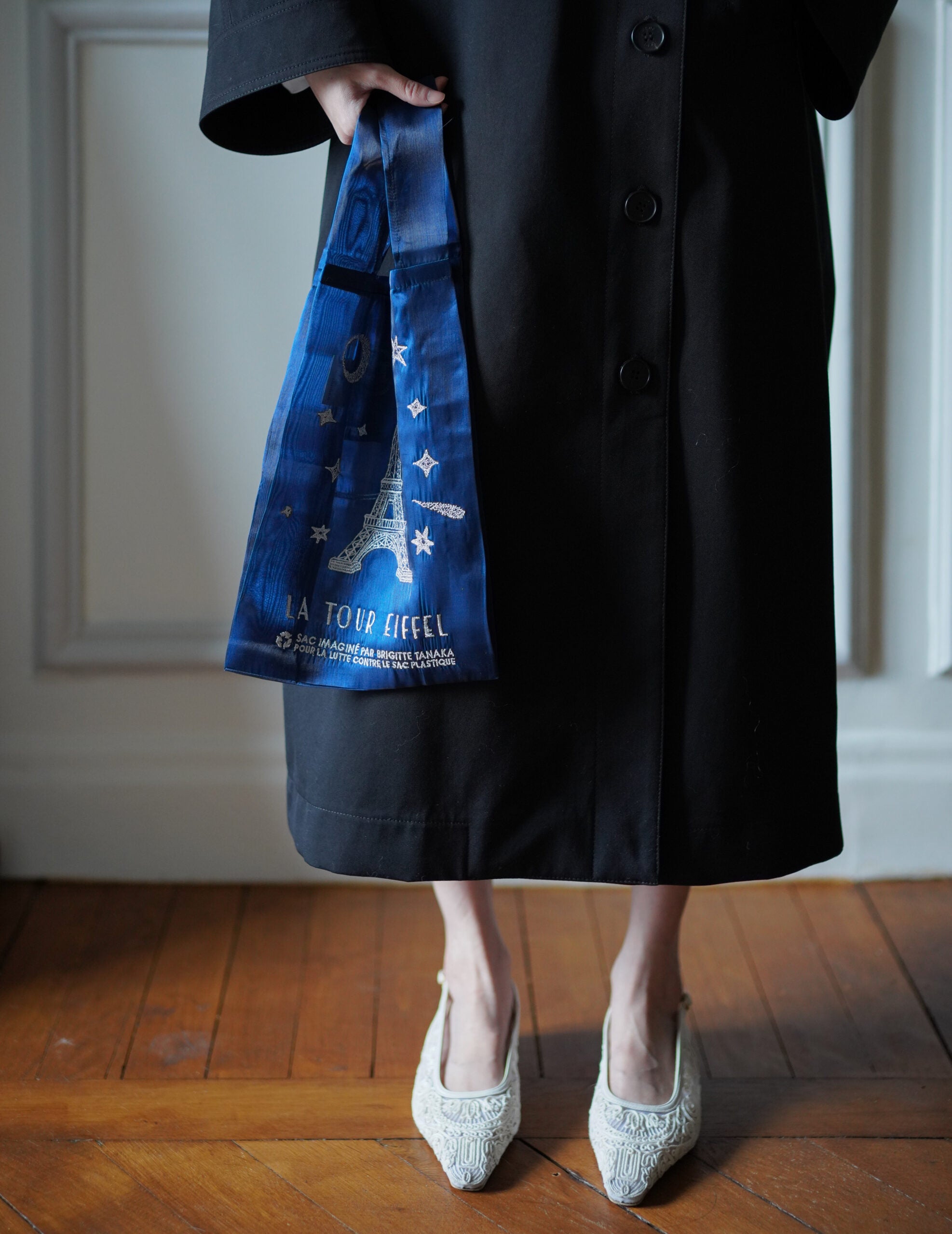 Eiffel Tower Embroidered Organza Bag Blue・ Small