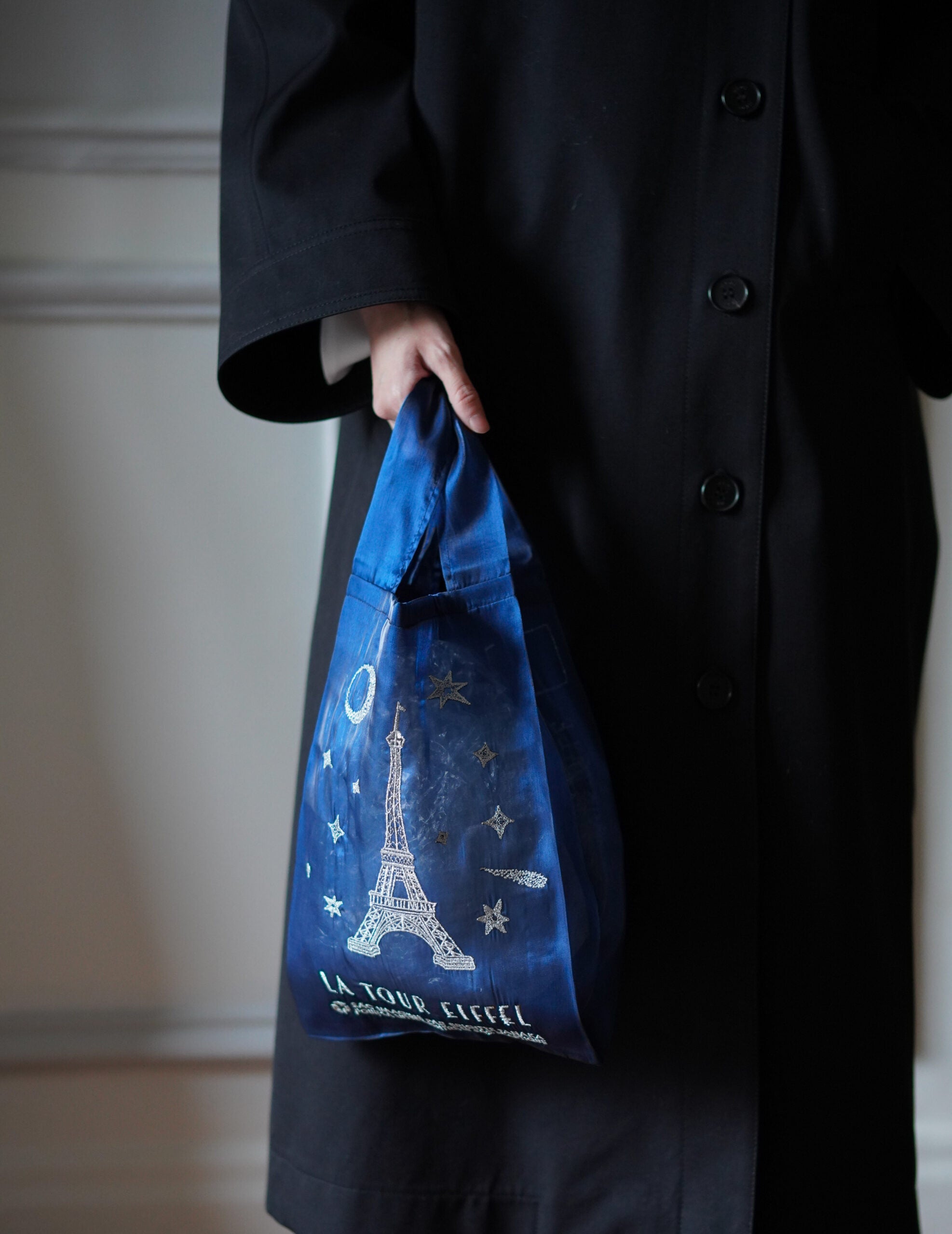 Eiffel Tower Embroidered Organza Bag Blue・ Small