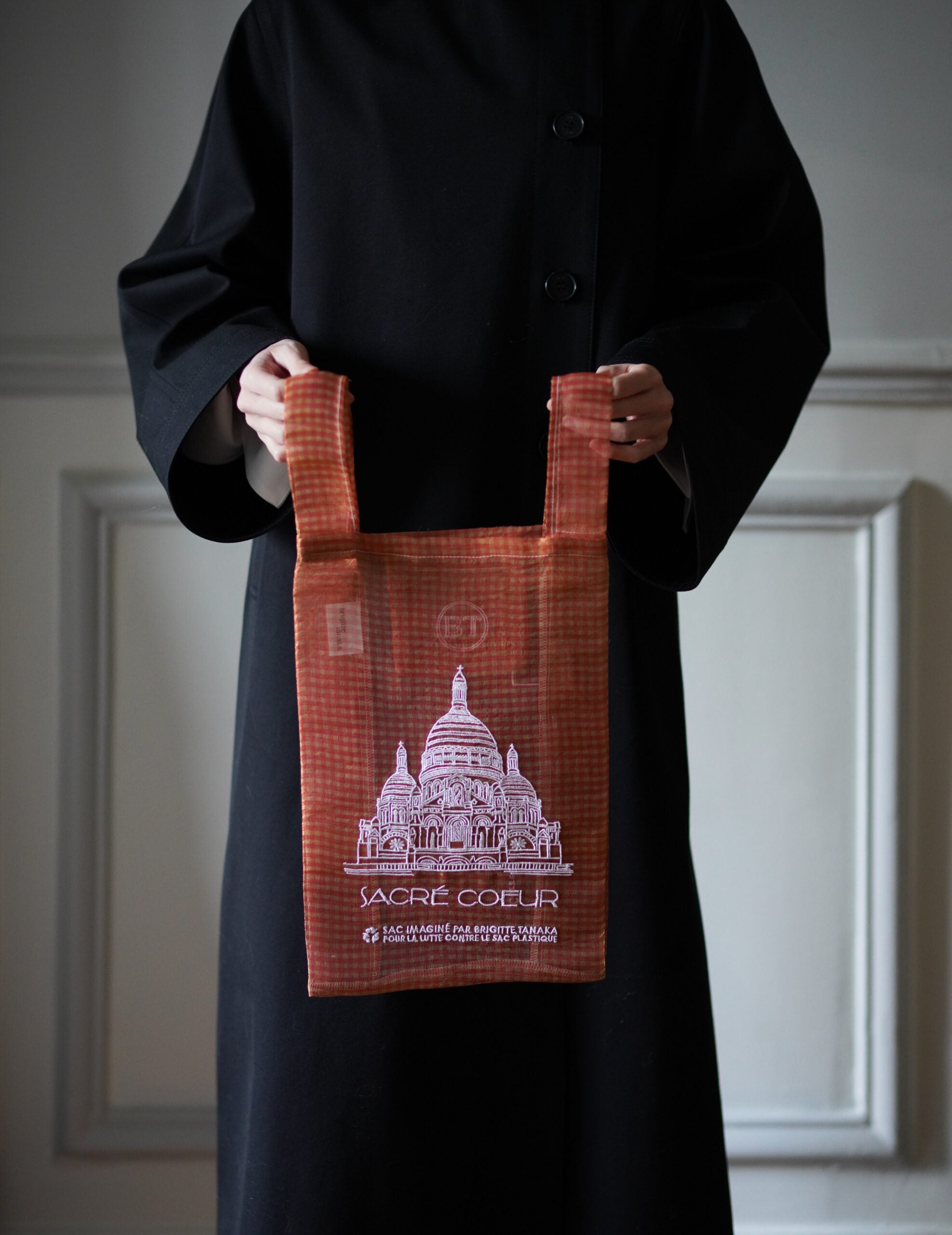 聖心堂刺繡歐根紗手袋・紅格紋