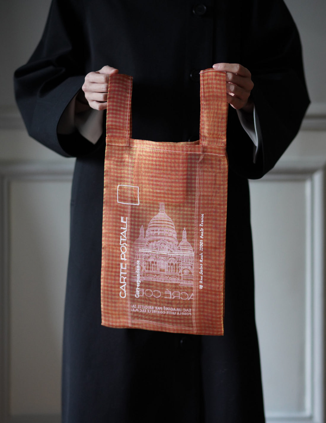 Paris Sacré-Cœur Embroidered Organza Bag・Red Check