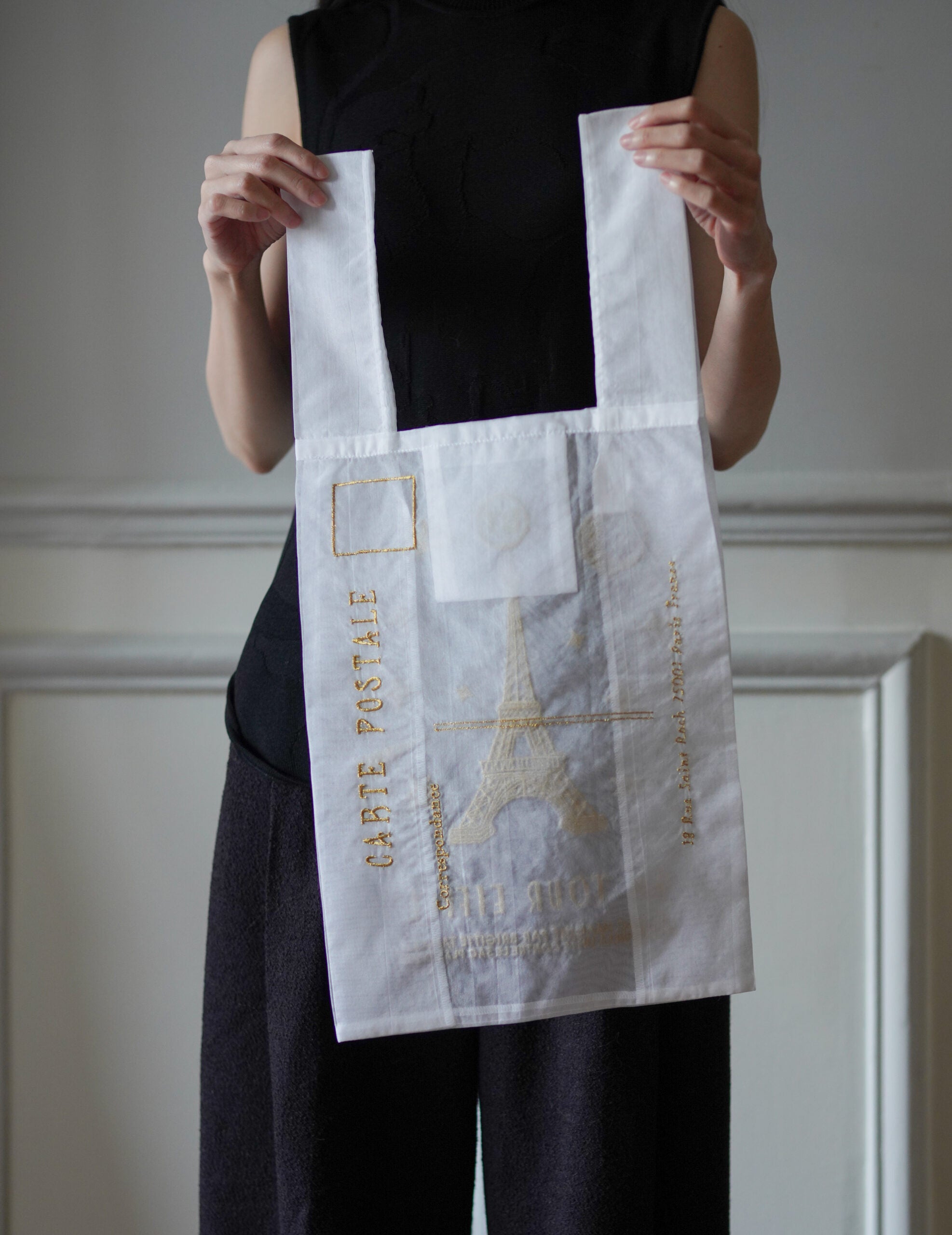 巴黎鐵塔歐根紗手袋白色・大