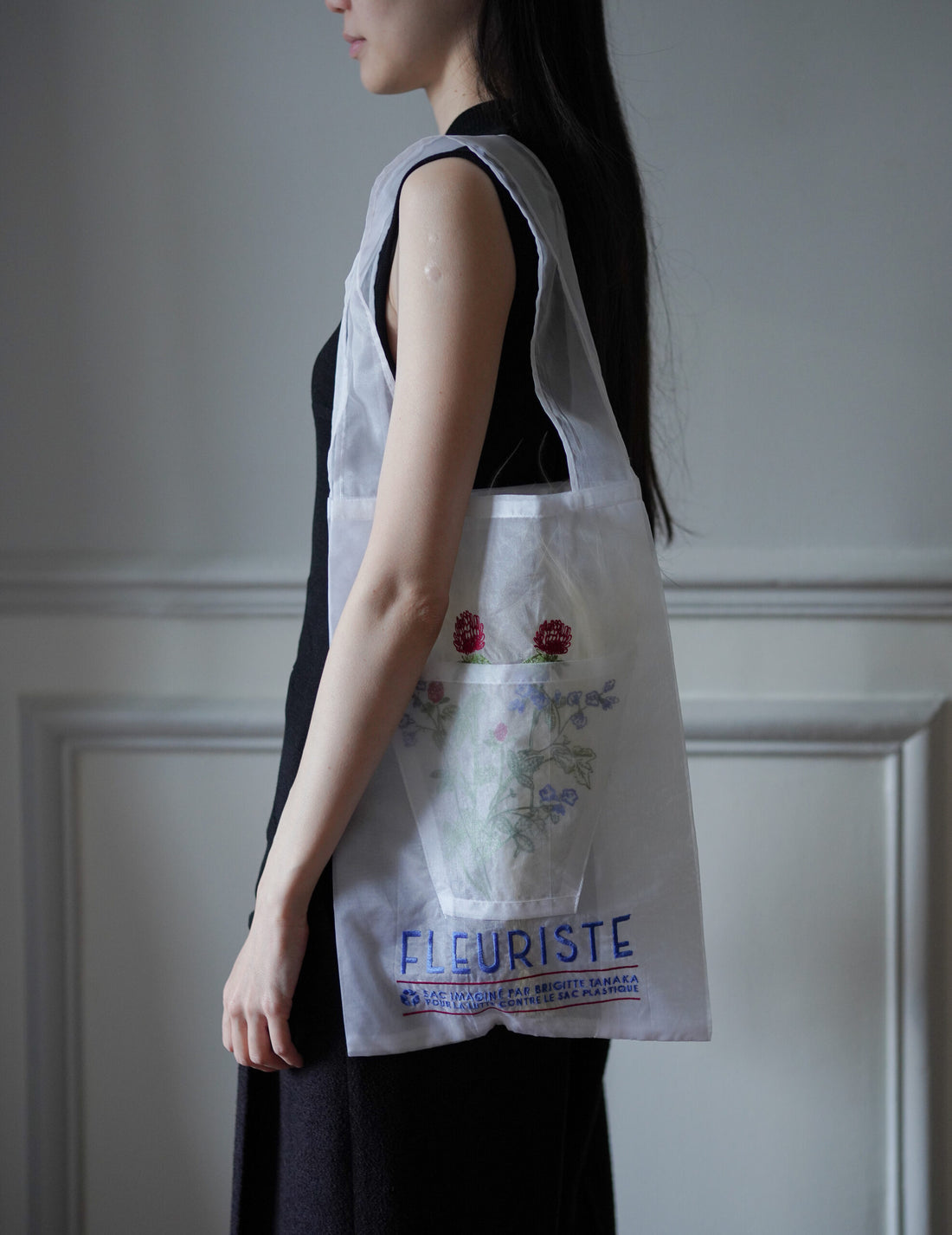 小紅花刺繡歐根紗手袋