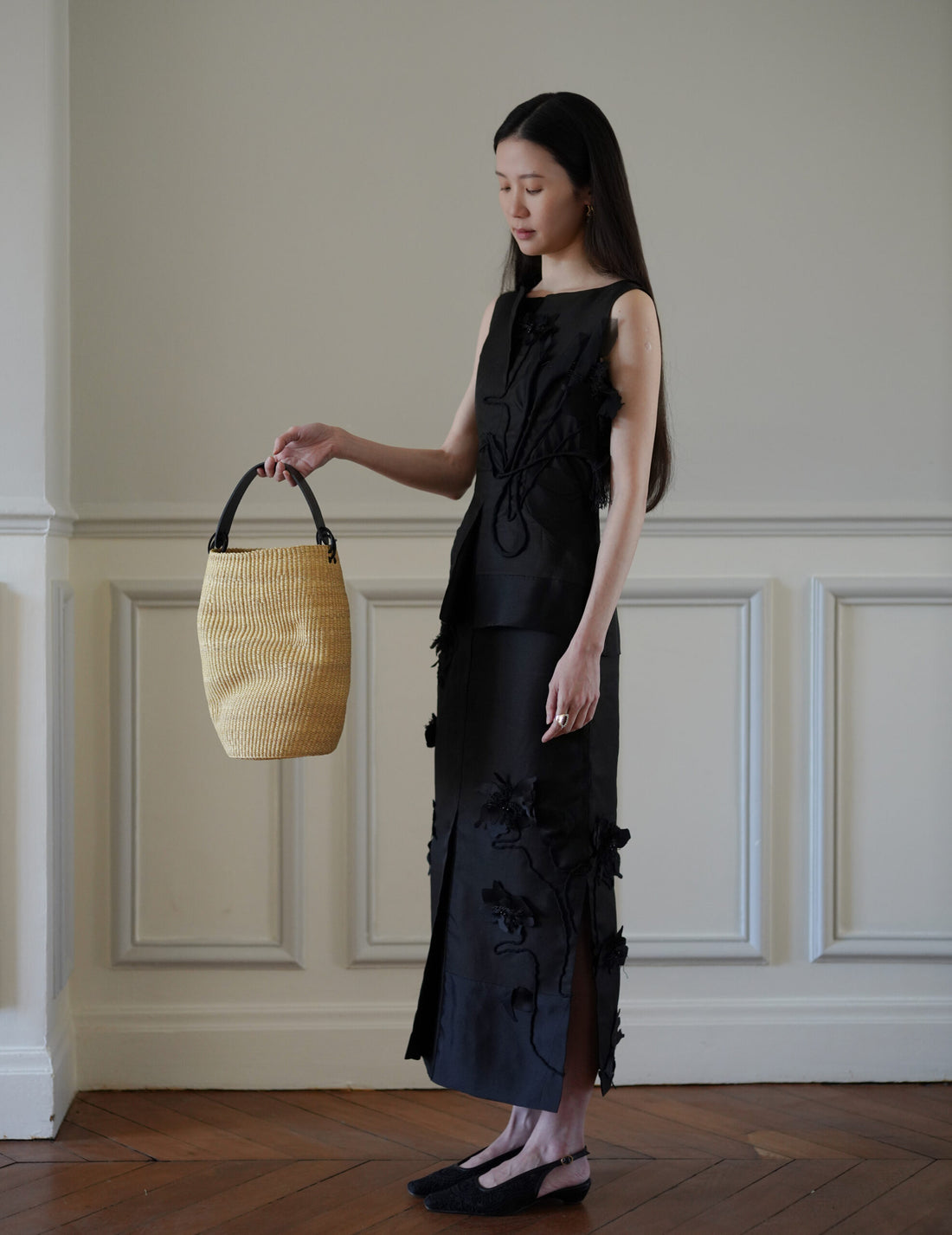 Atelier Noshie 立體花卉鉛筆裙・黑色