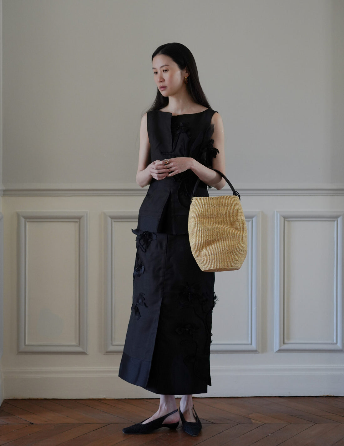 Atelier Noshie 立體花卉鉛筆裙・黑色