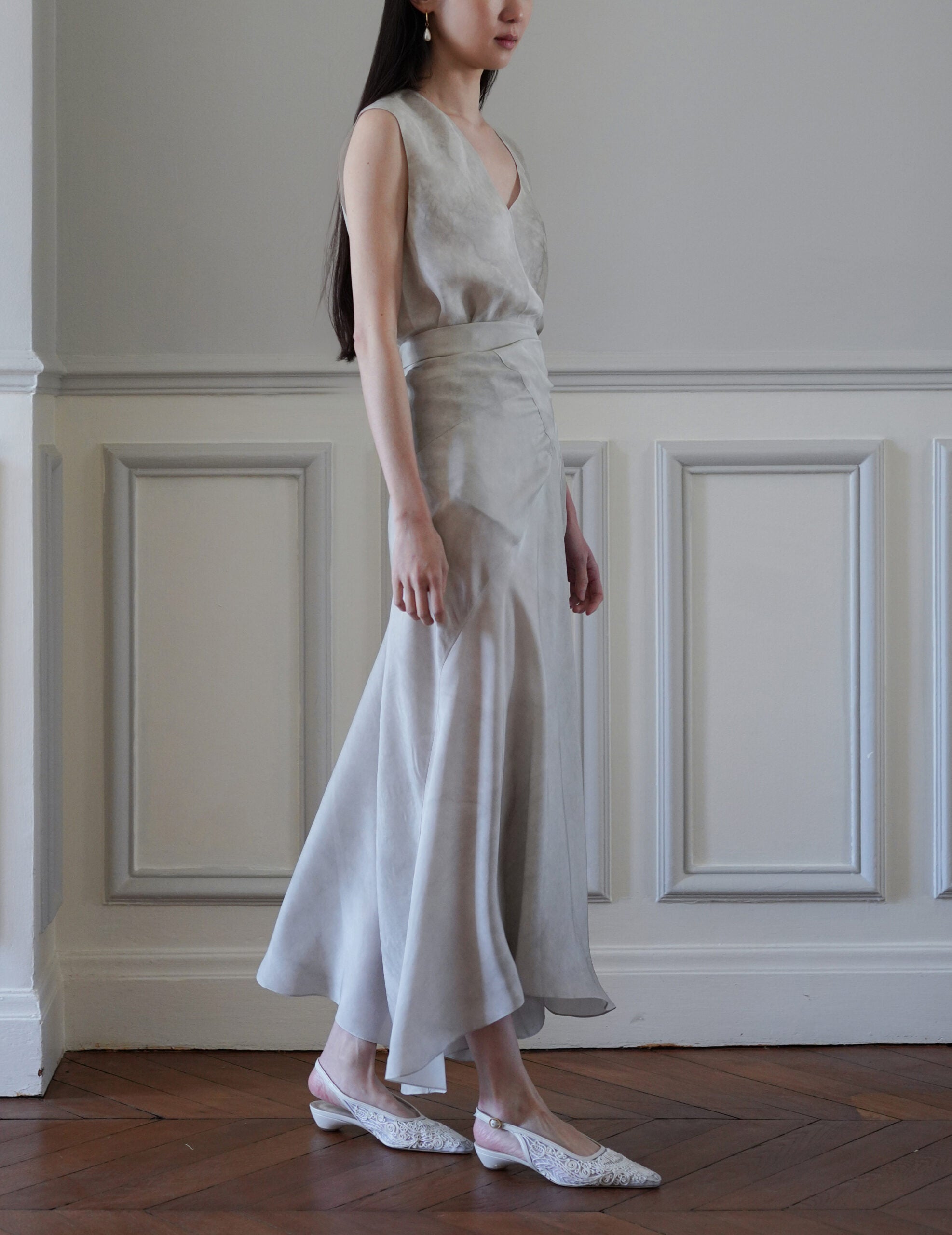 Dali 無袖真絲上衣・霧灰色