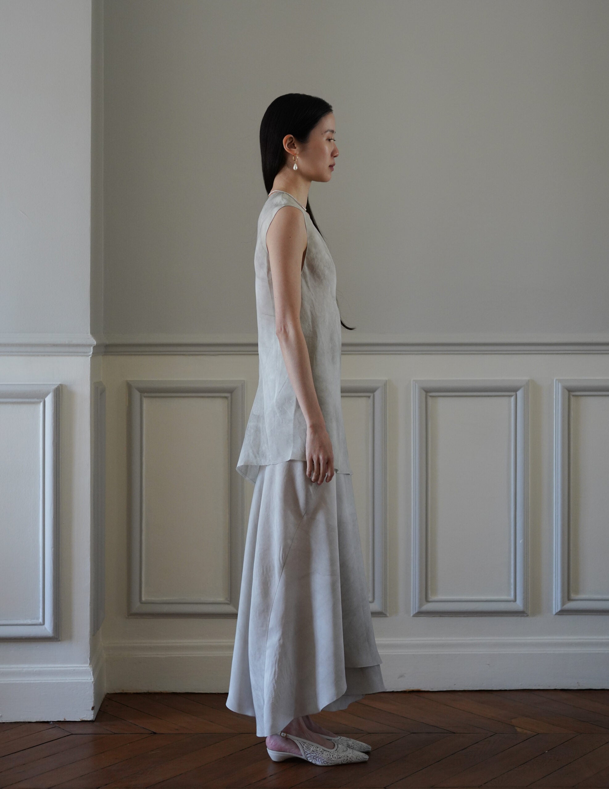 Dali 無袖真絲上衣・霧灰色