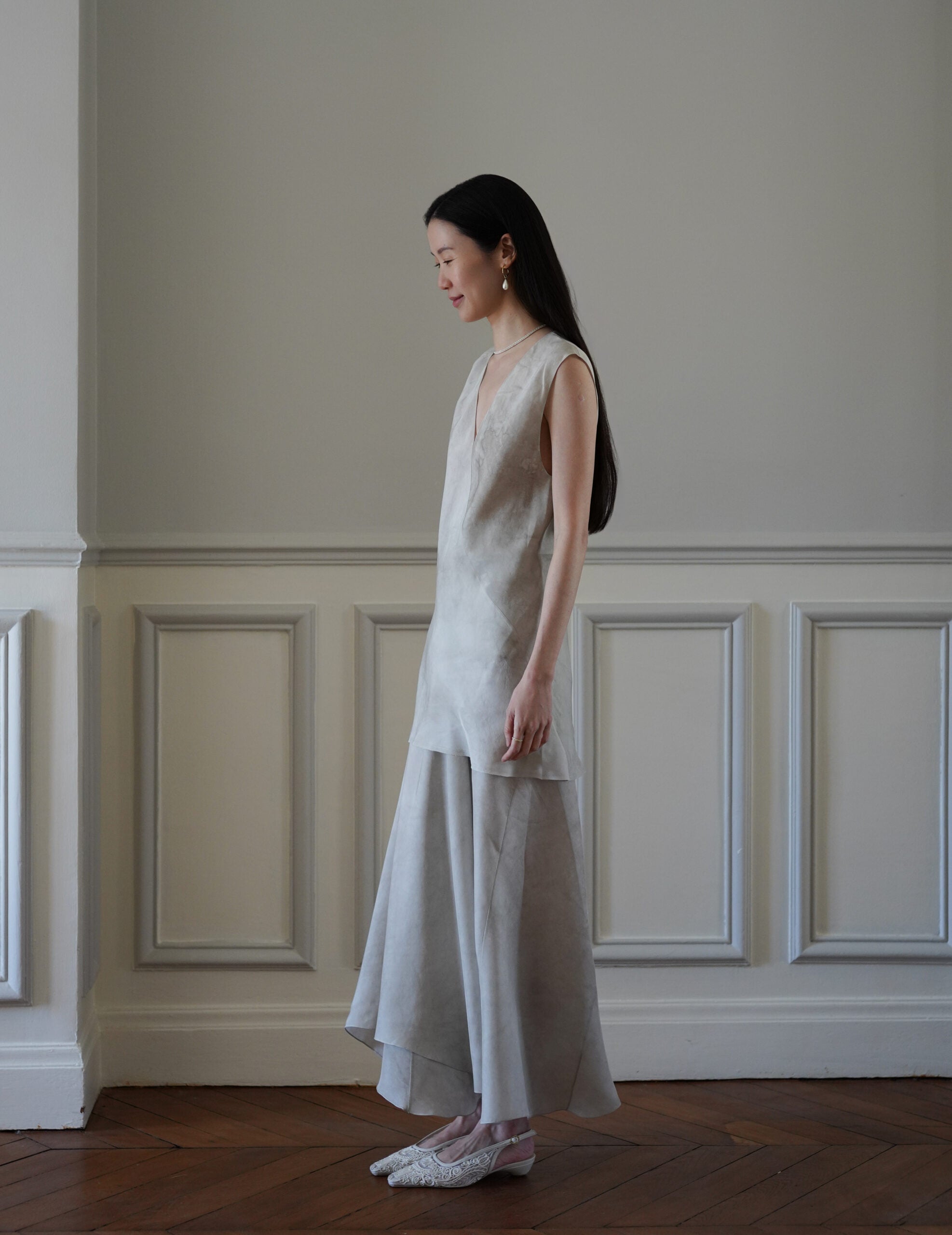 Dali 無袖真絲上衣・霧灰色